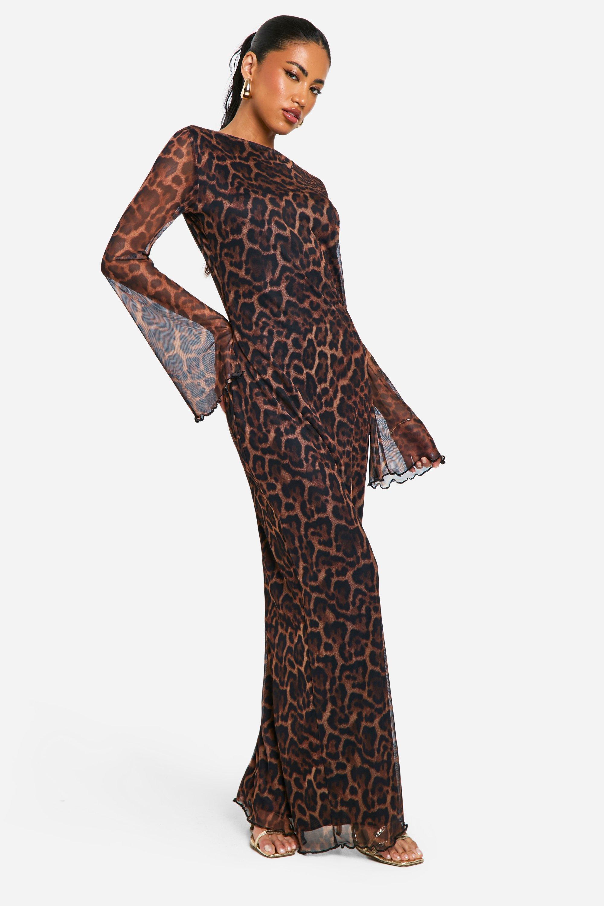 Robe Longue À Imprimé Léopard - Marron - 46, Marron