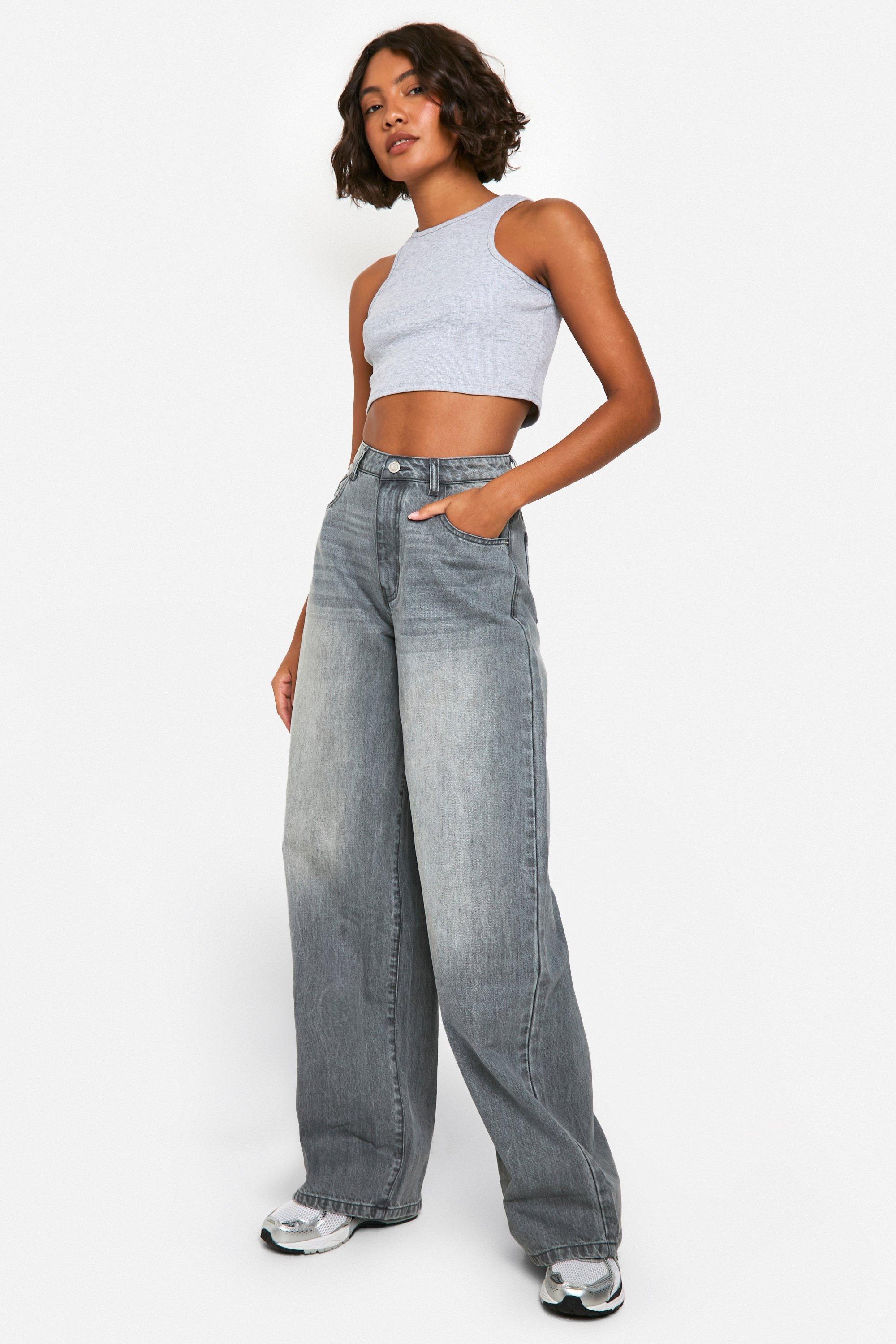 Boohoo The Tall Mid Rise Wide Leg Jeans, Grey