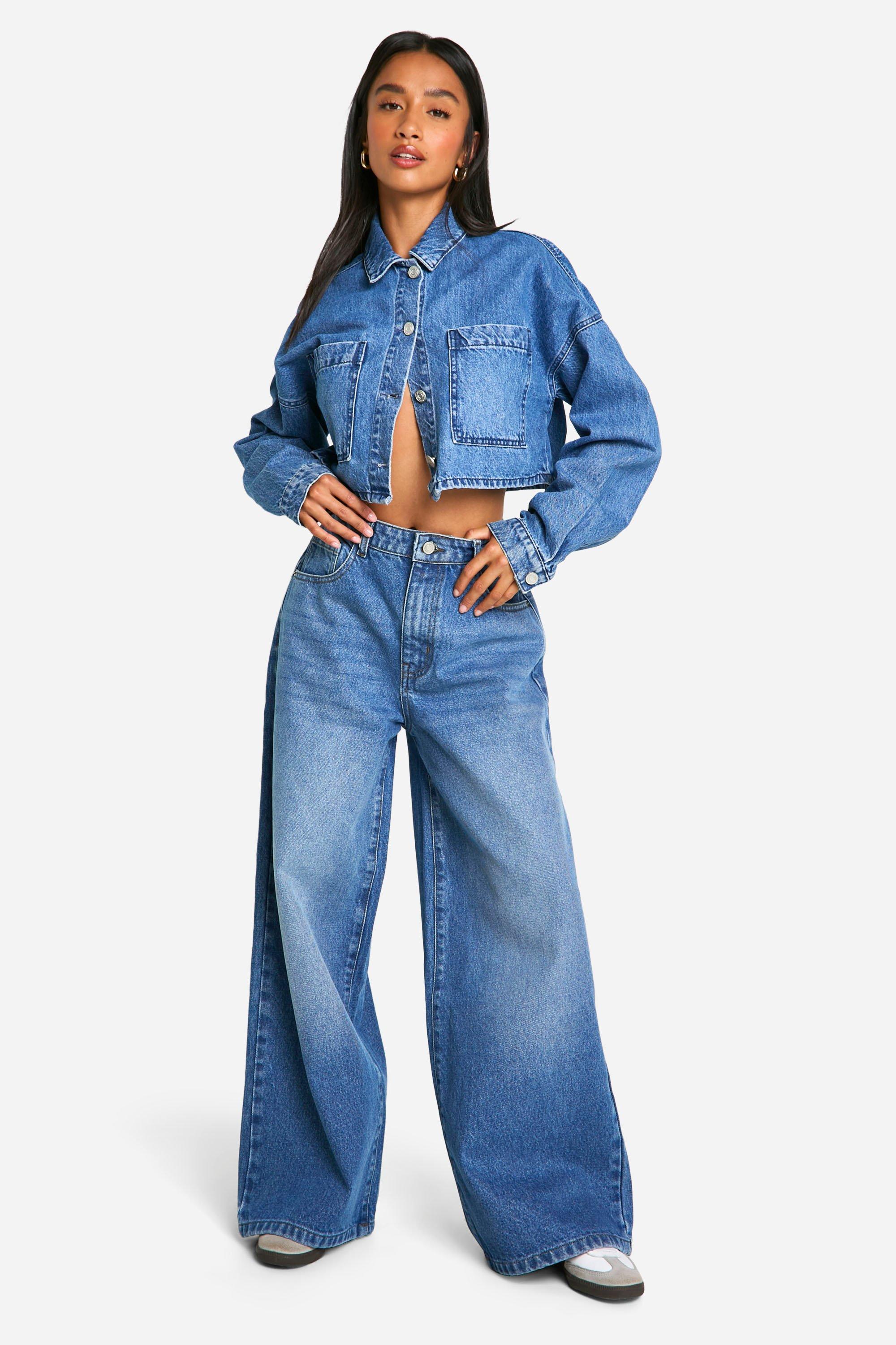 Boohoo The Petite High Rise Wide Leg Jeans, Blue