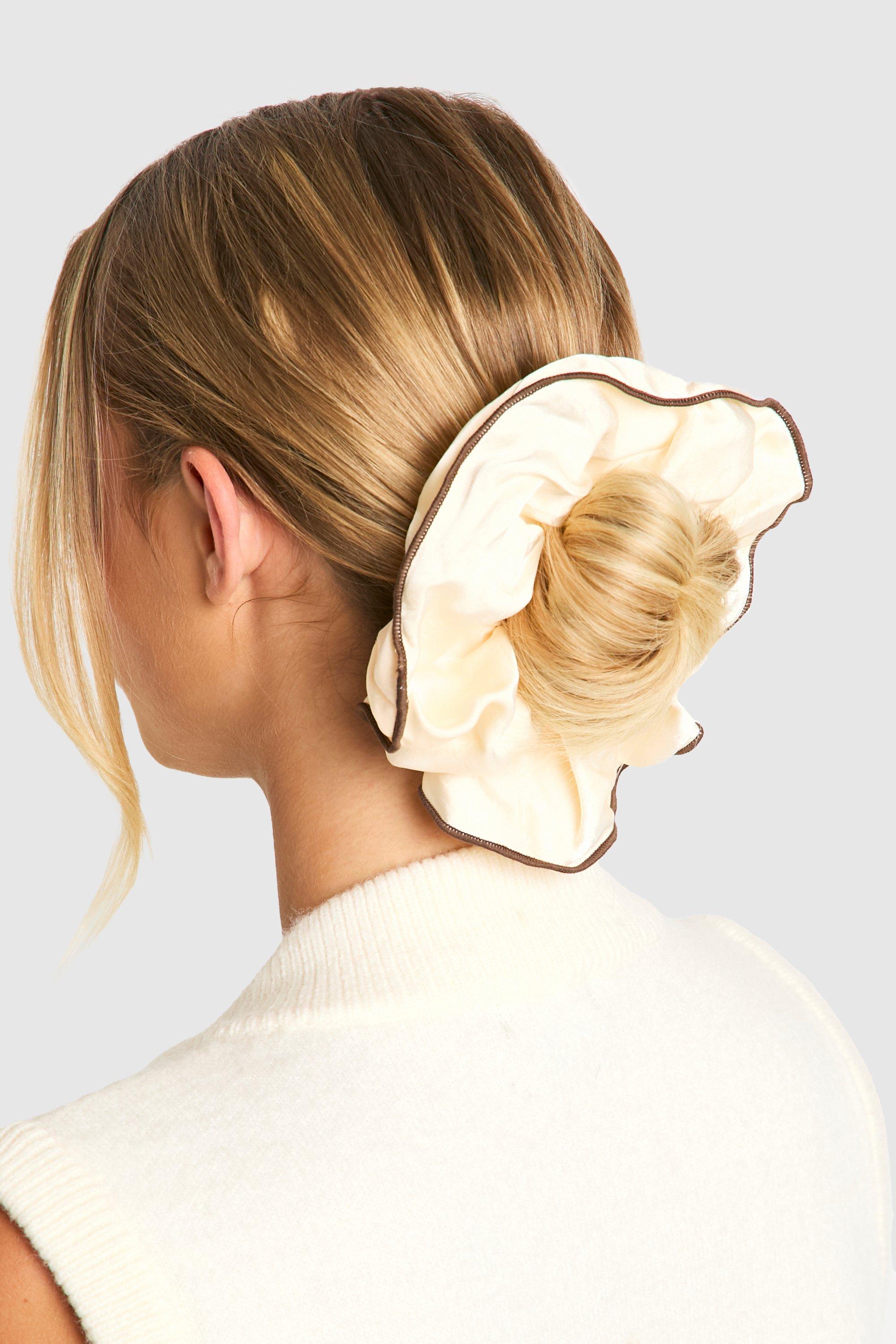 Click to view product details and reviews for Womens Contrast Trim Satin Oversized Scrunchie White One Size White.