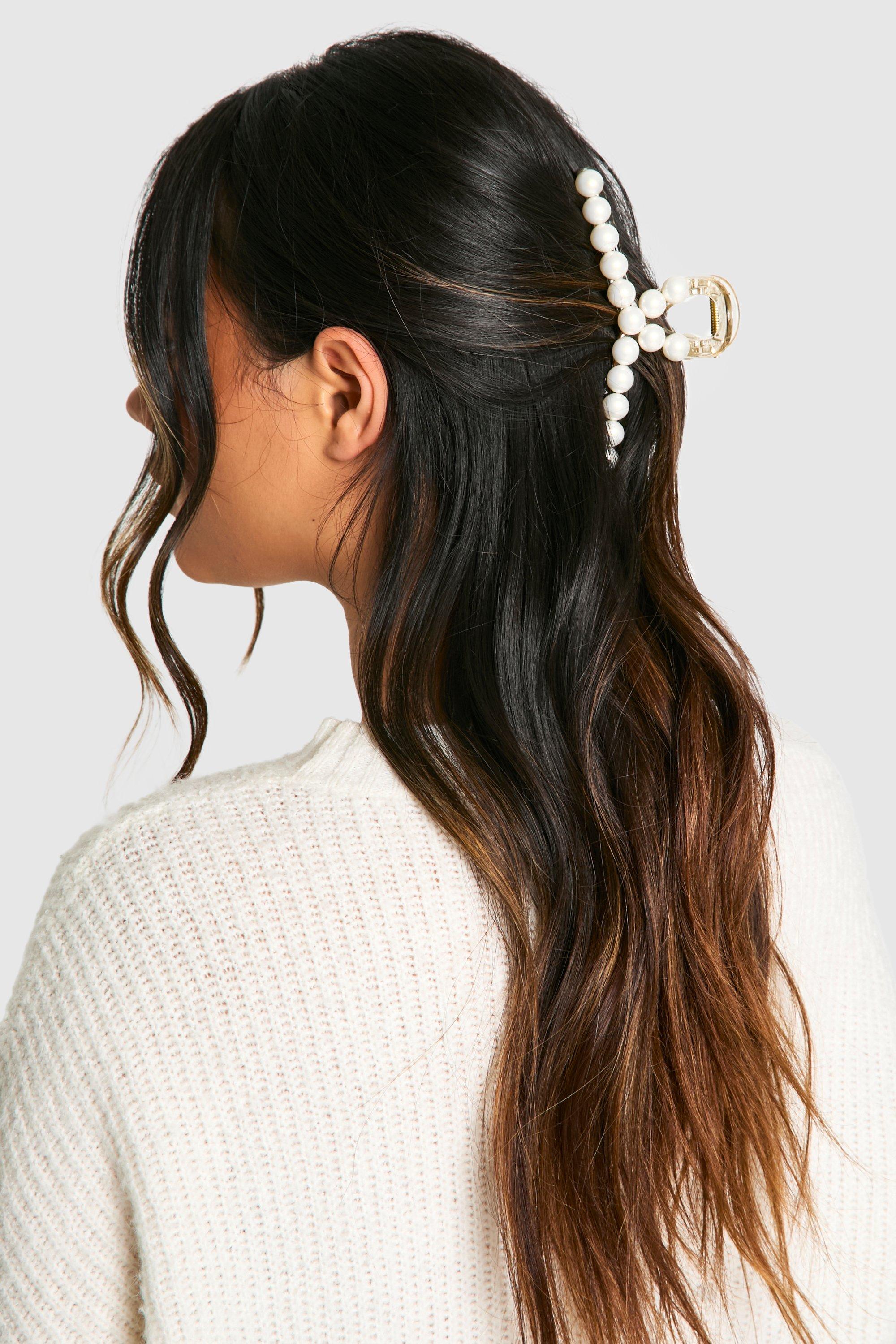 Womens Pearl Detail Claw Hair Clip White One Size White