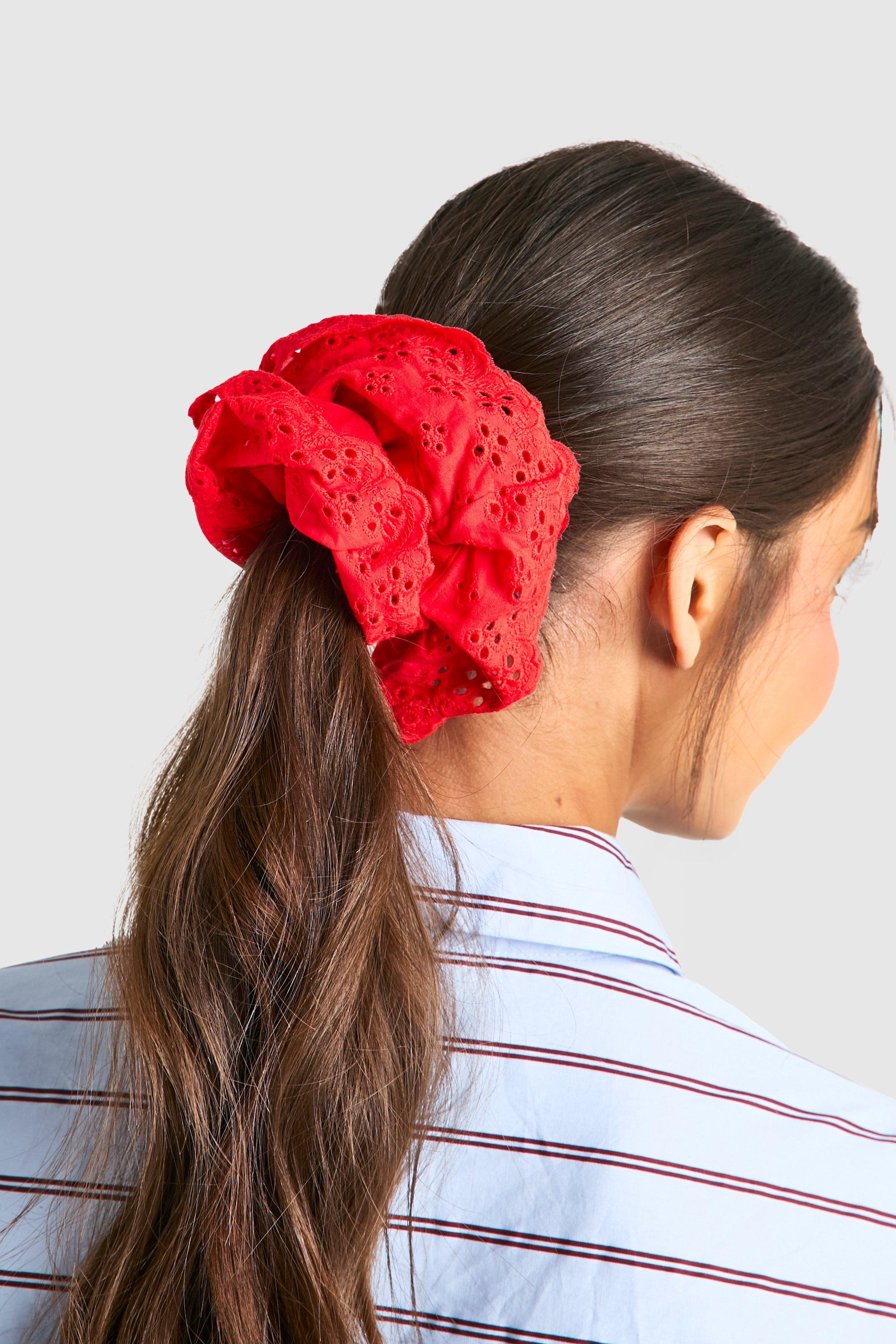 Womens Broderie Scrunchie - Red - One Size, Red