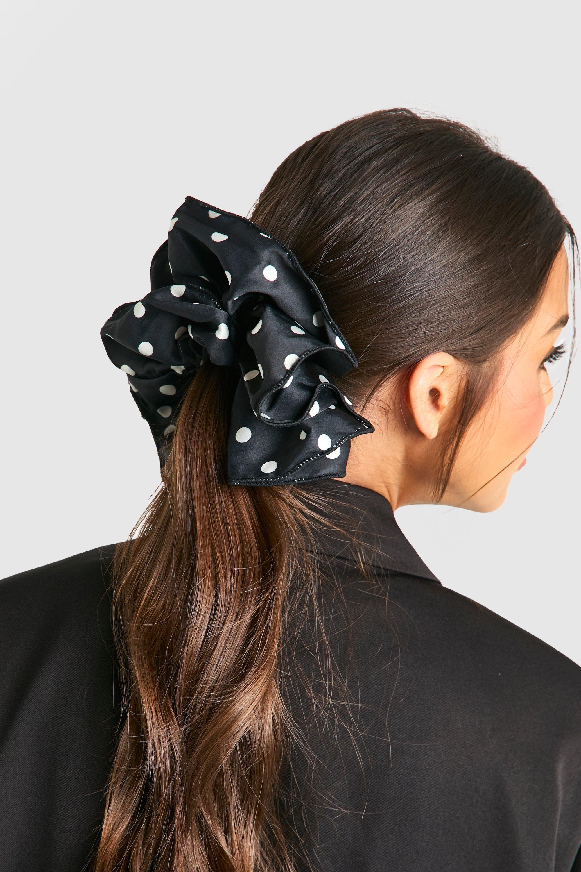 Womens Polka Dot Satin Scrunchie Black One Size Black