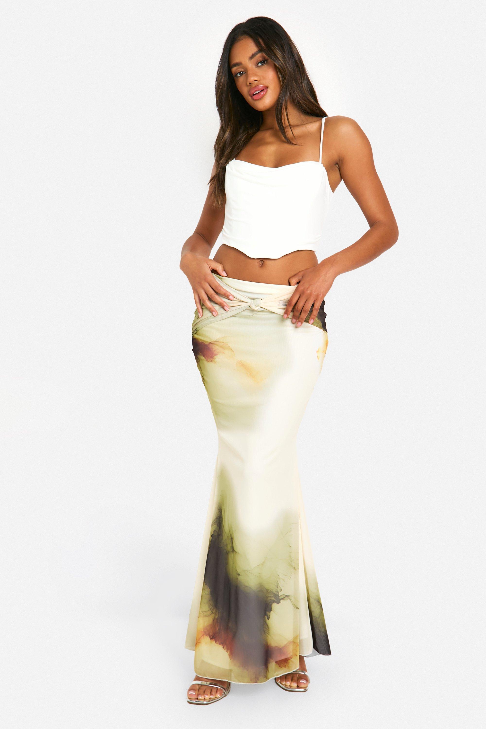 Boohoo Mesh Rok Met Print, Stone