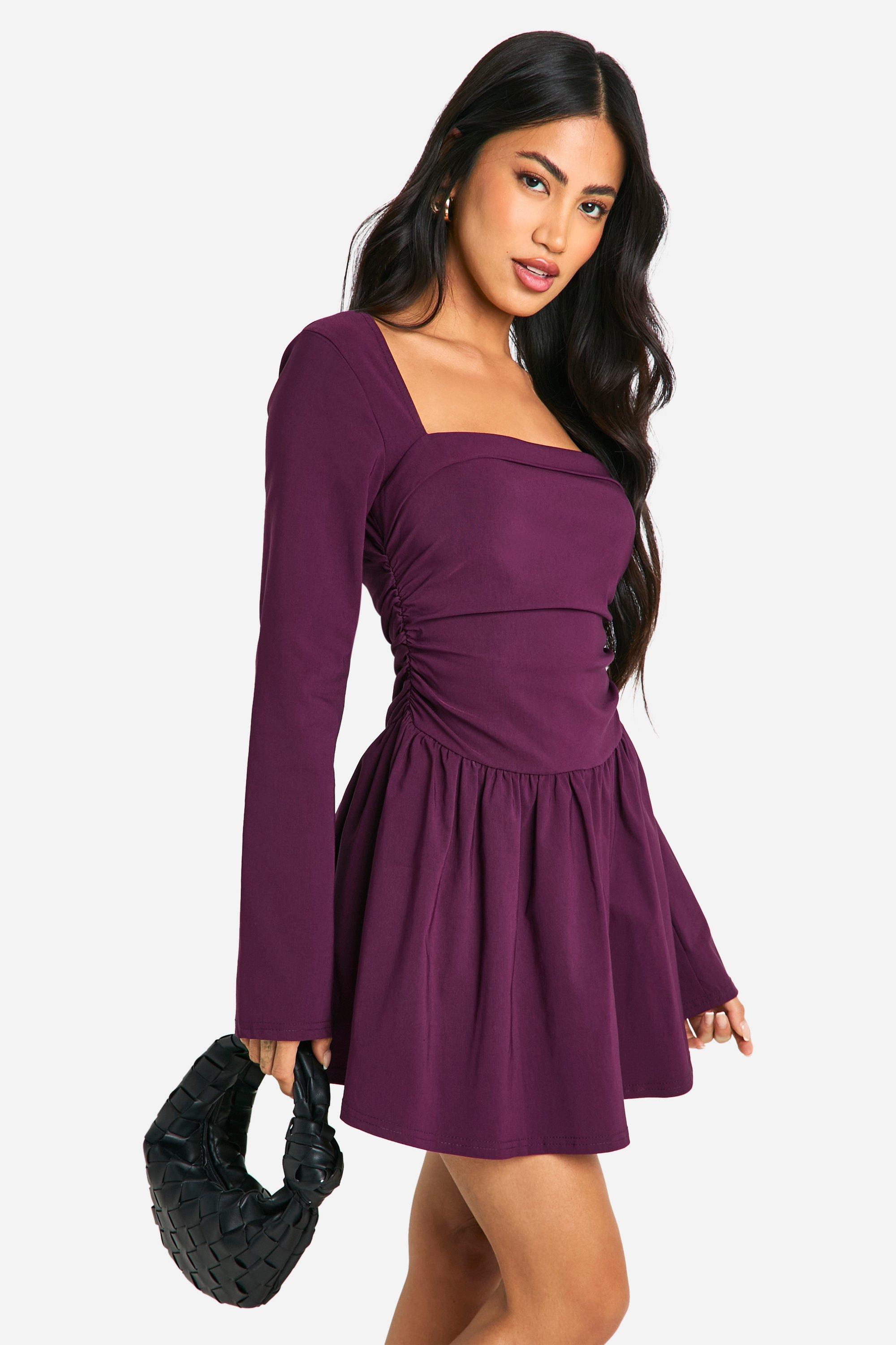 Boohoo Strapless Skater Mini Jurk, Plum