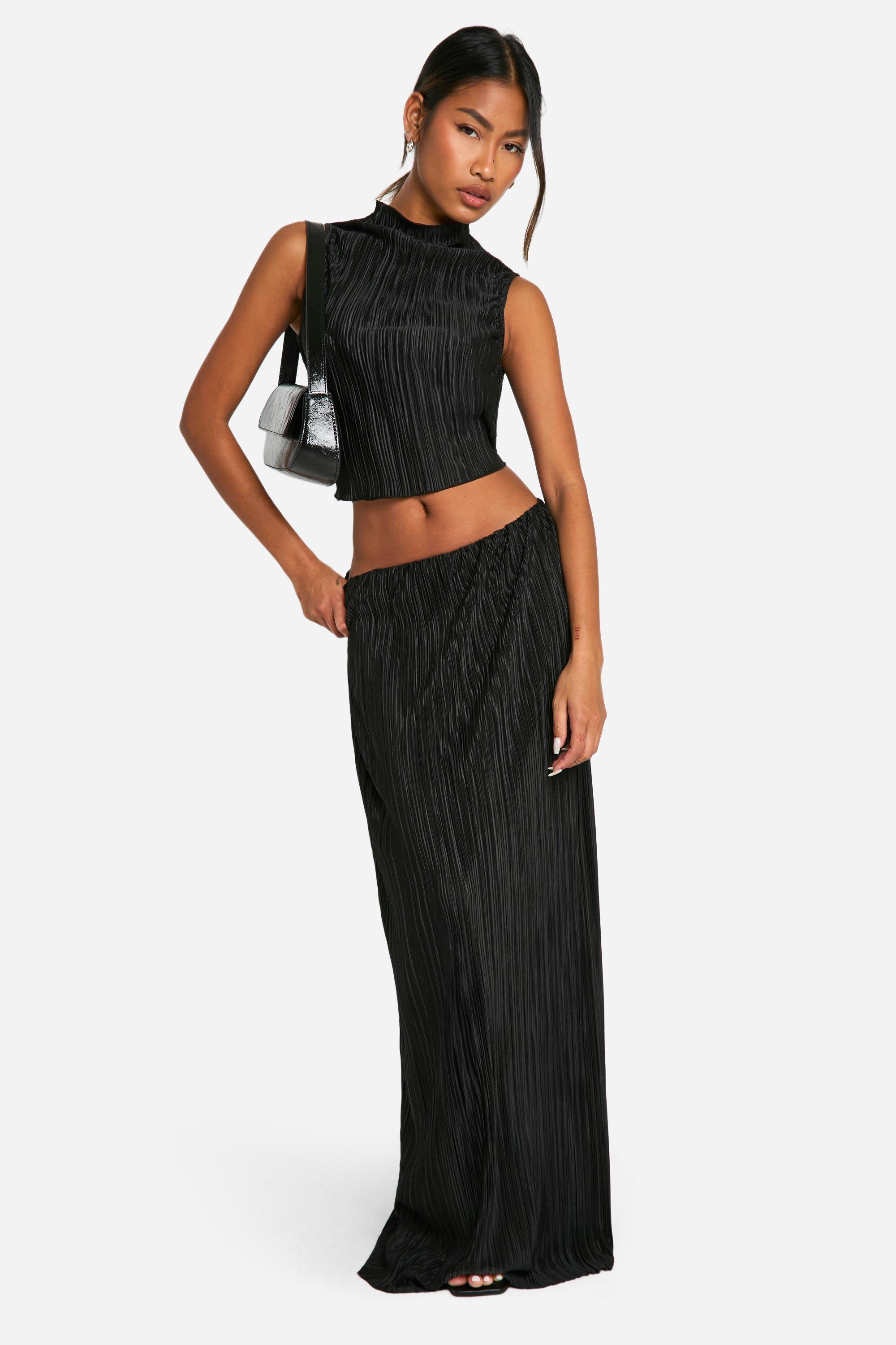 Boohoo Plisse Maxi Rok, Black