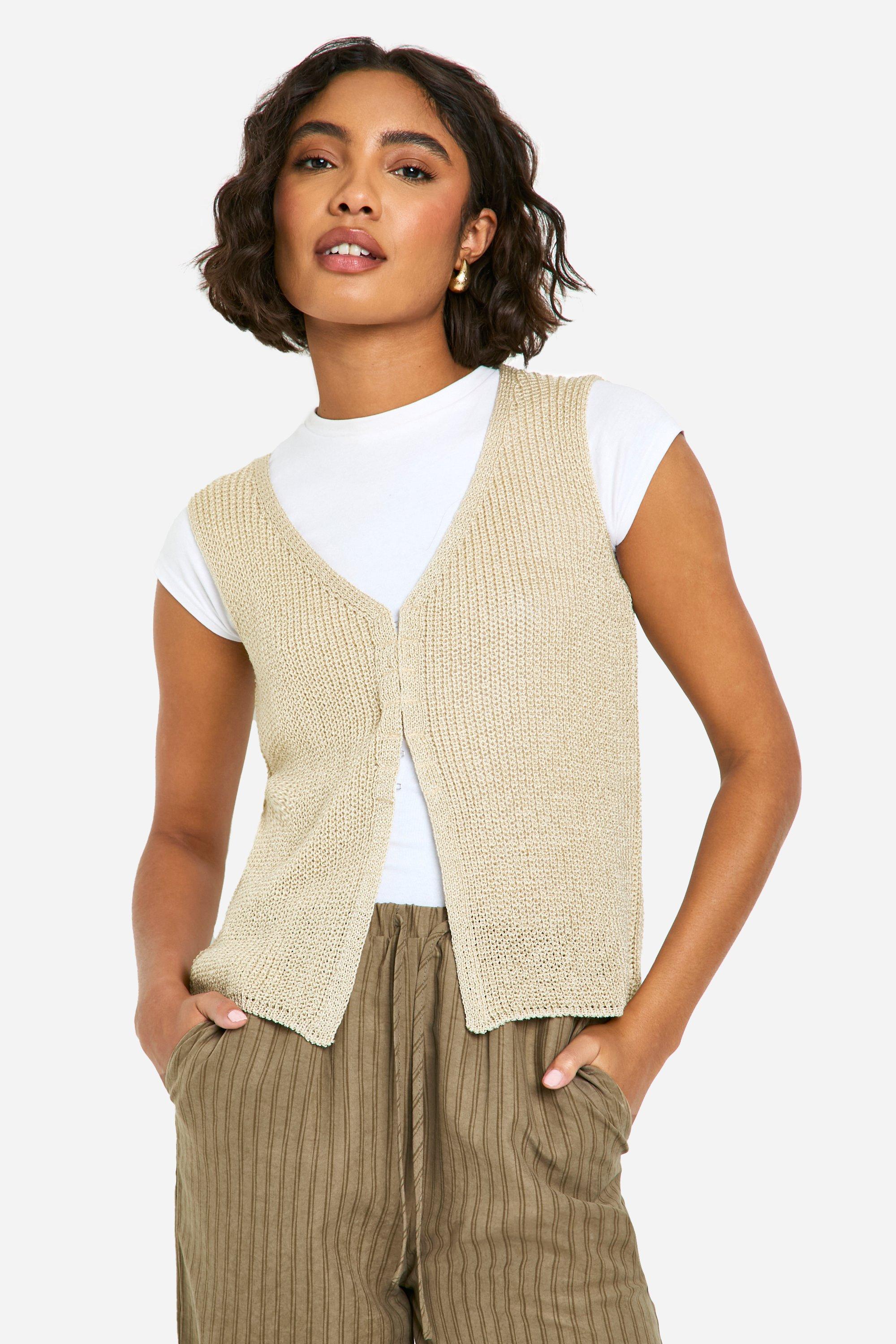 Womens Tall Textured Knit Waistcoat - Beige - 12, Beige