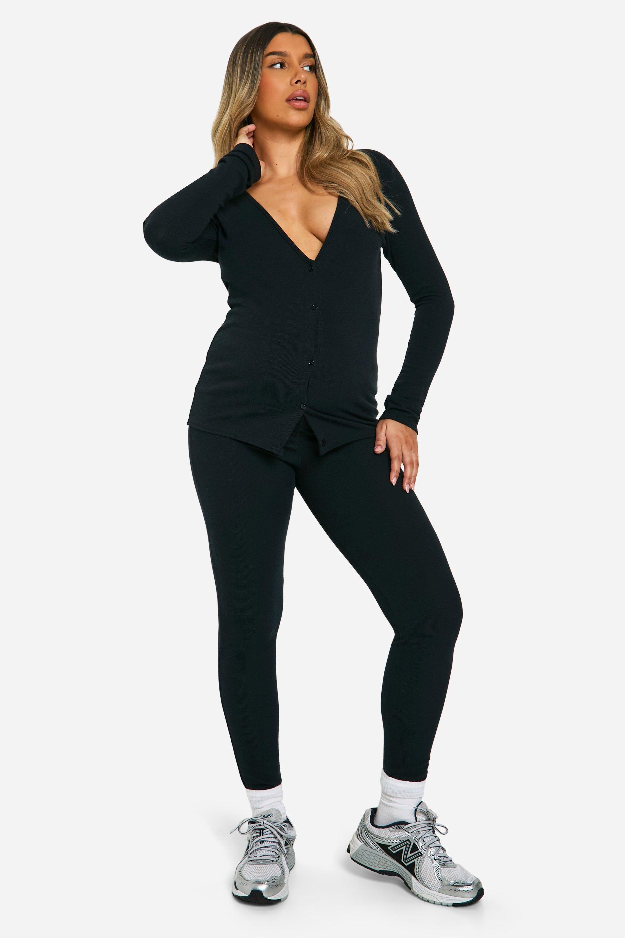 Womens Maternity Over The Bump Textured Rib Leggings - Black - 10, Black