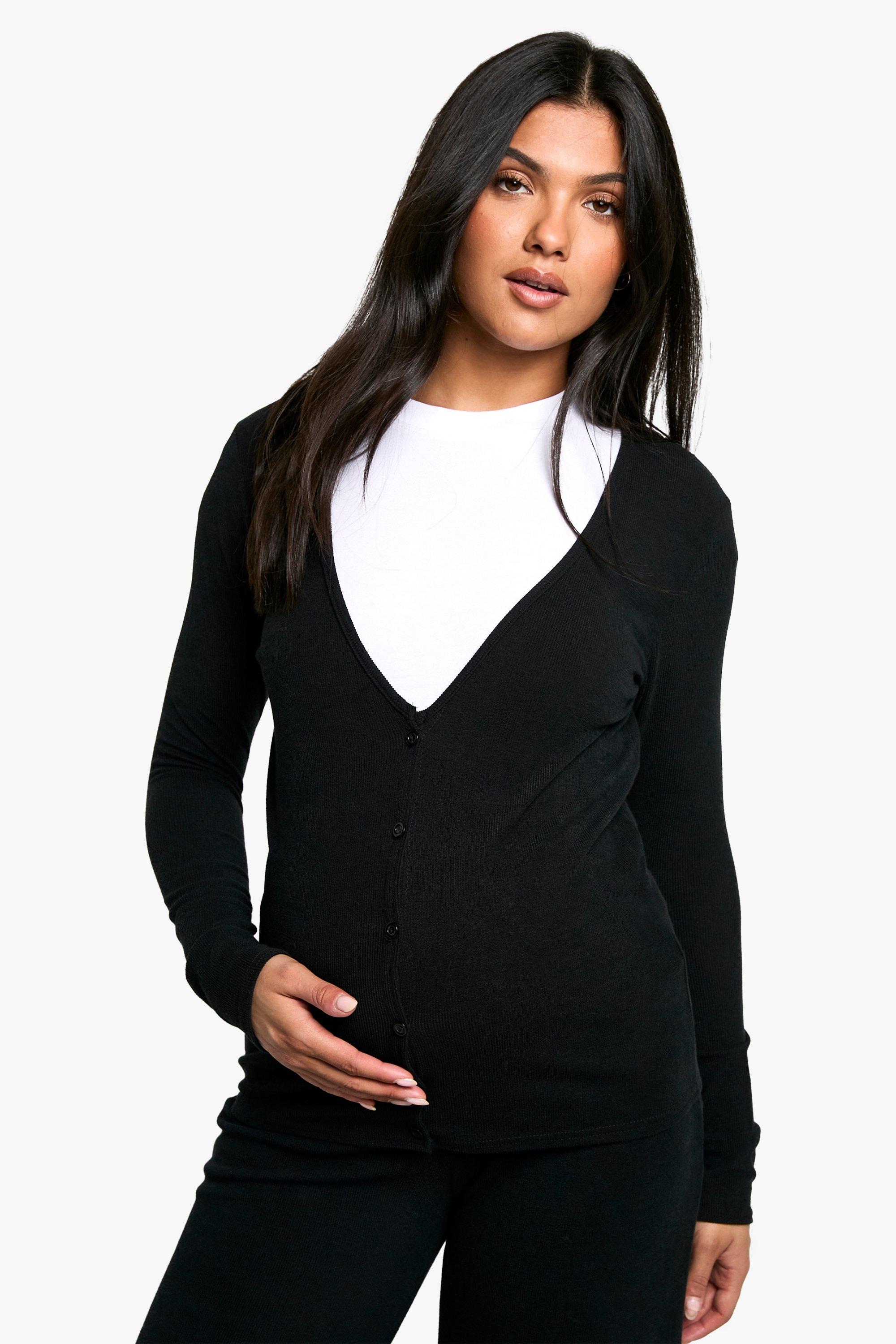 Womens Maternity Rib Button Down Oversized Cardigan - Black - 8, Black