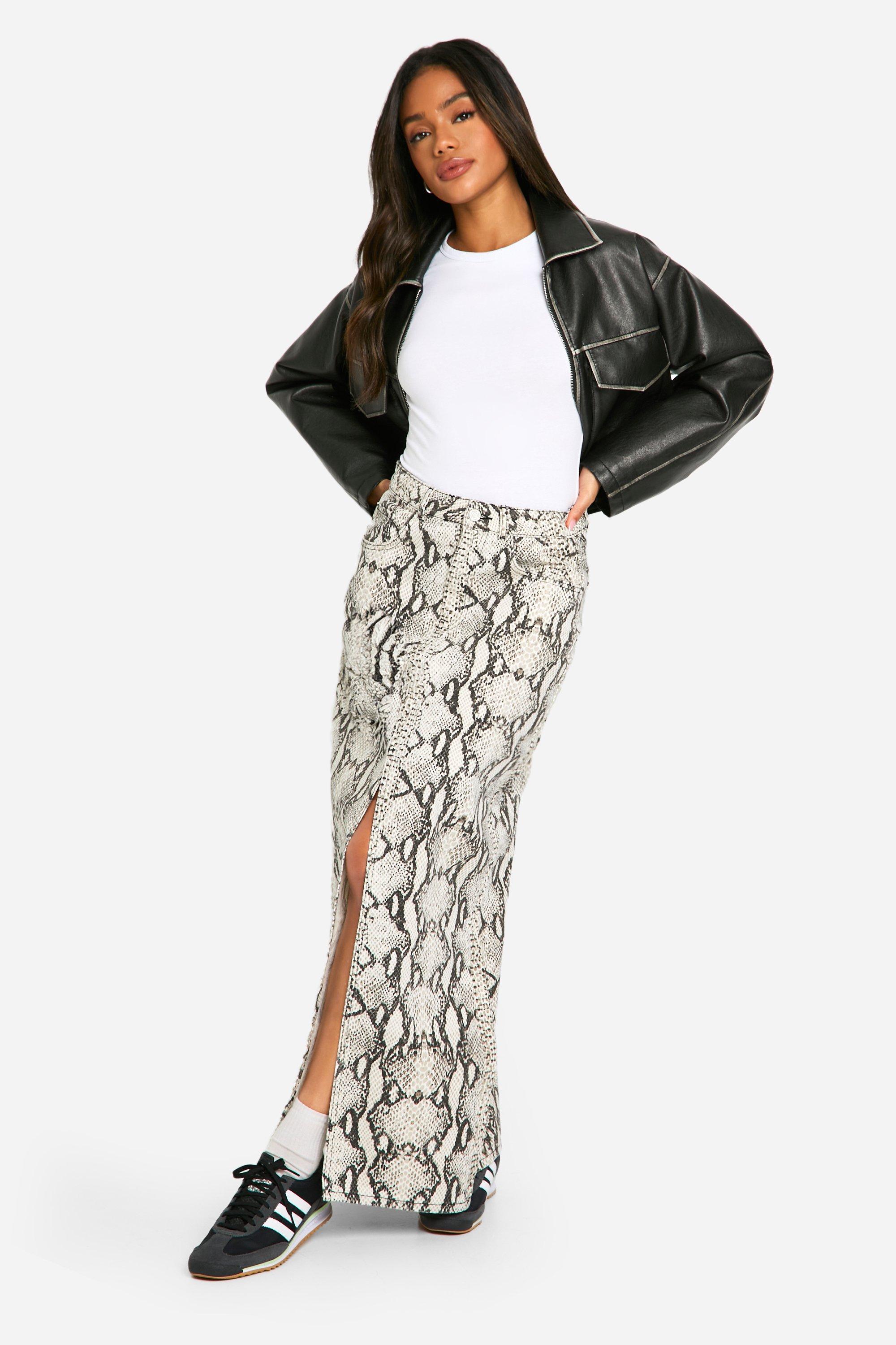 Boohoo Slangenprint Midaxi Spijkerrok, Snake