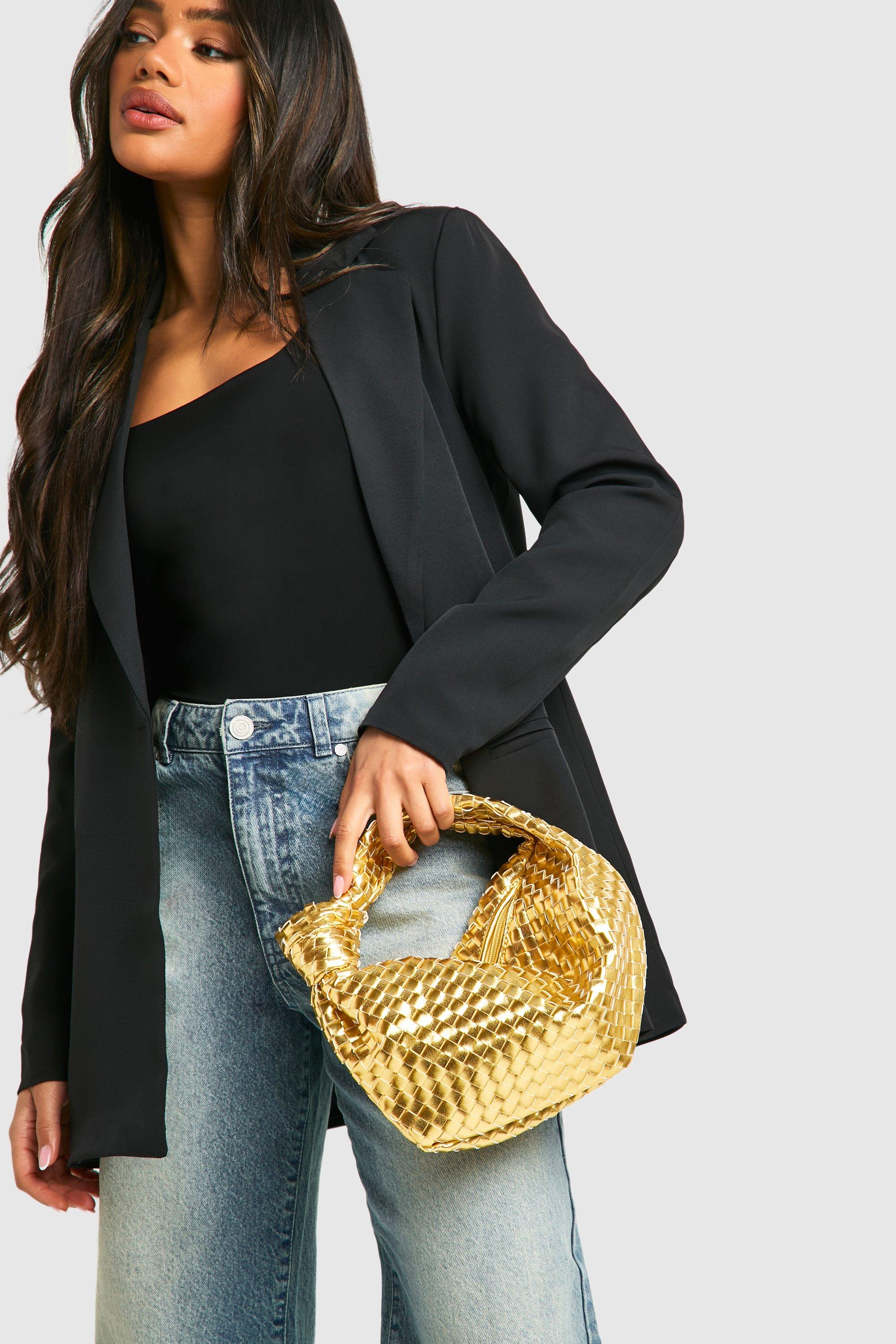 Womens Metallic Woven Knot Handle Bag - Gold - One Size, Gold