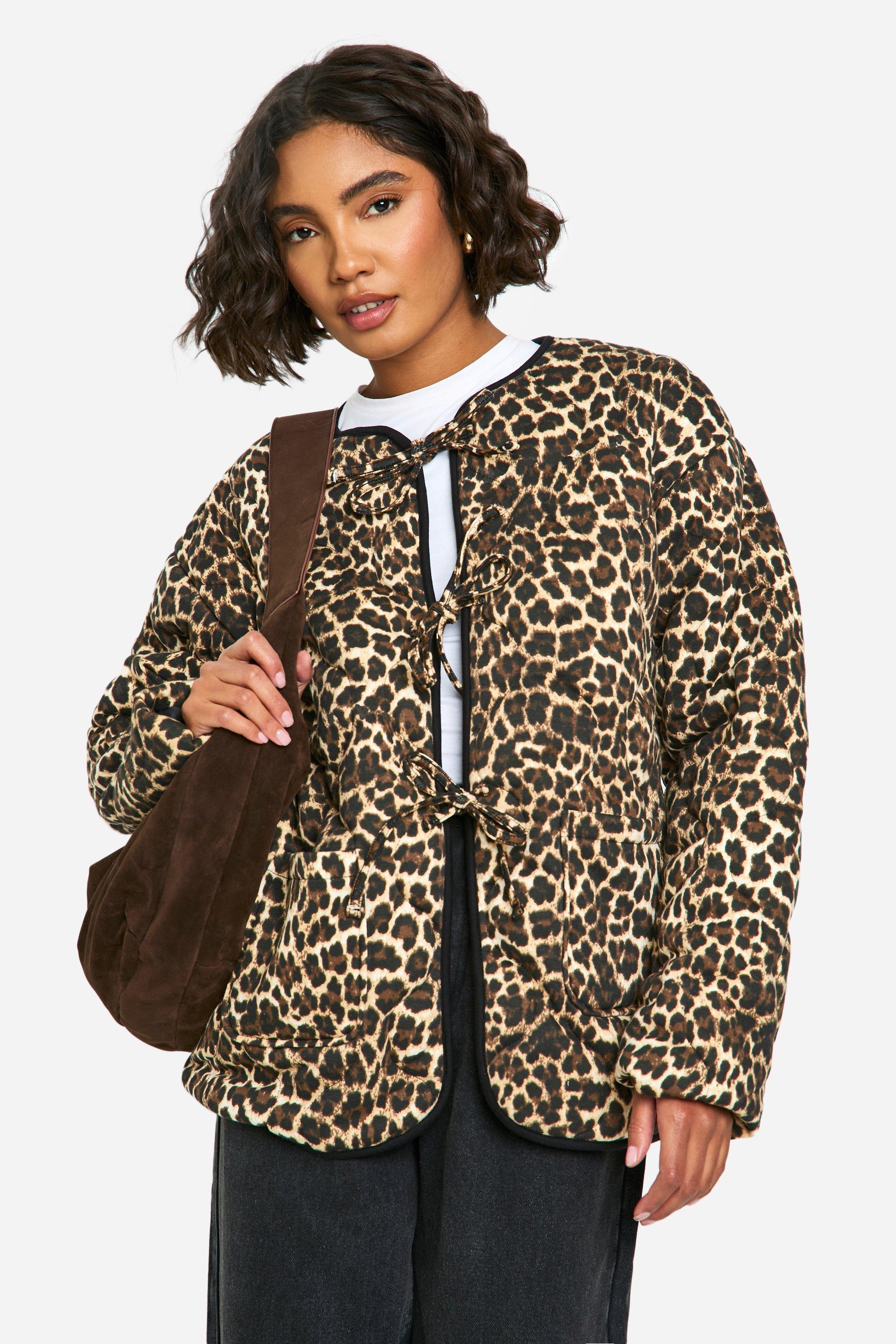 Womens Tall Leopard Tie Detail Padded Jacket - Multi - 12, Multi