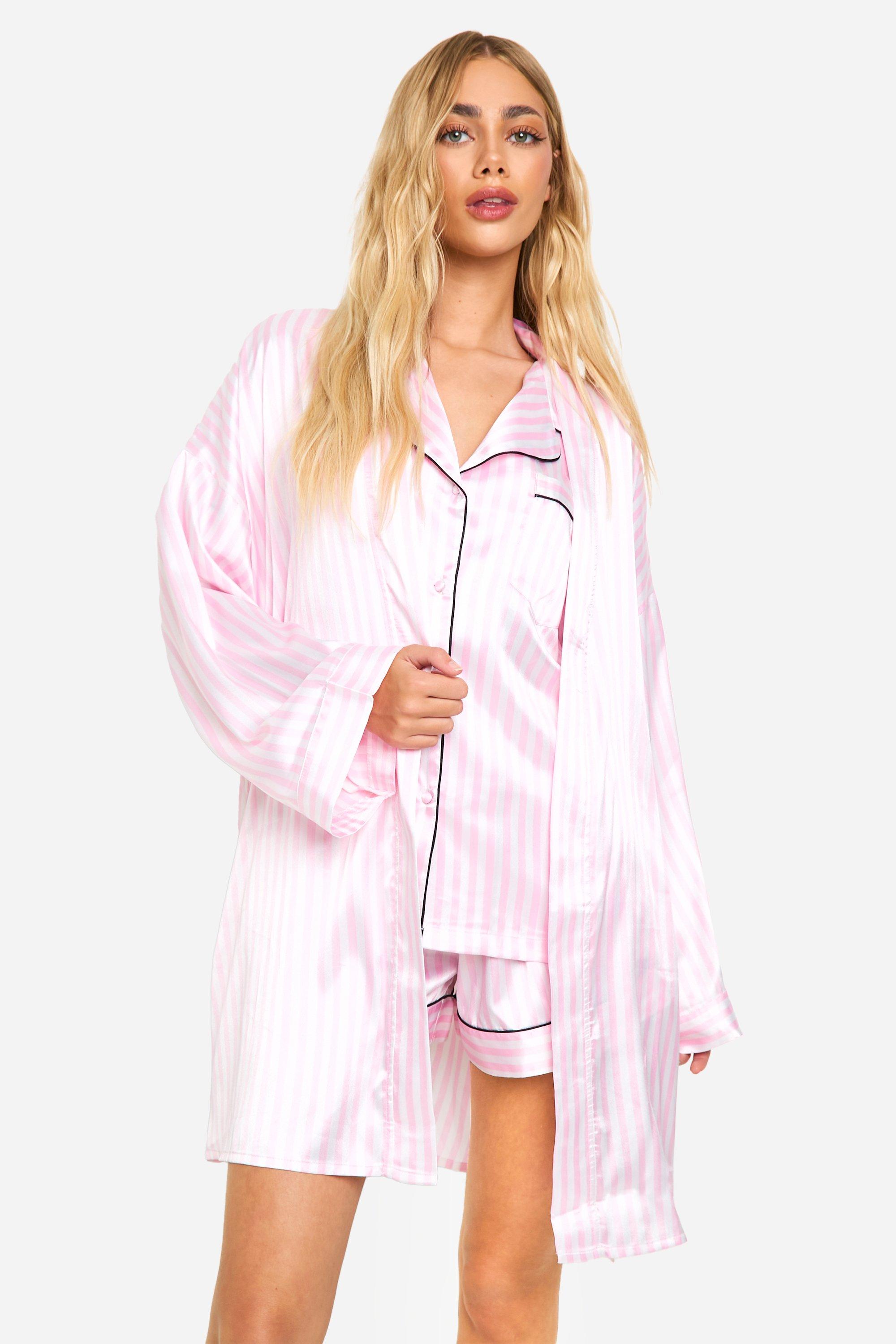 Womens Candy Stripe Satin Robe - Pink - 10, Pink