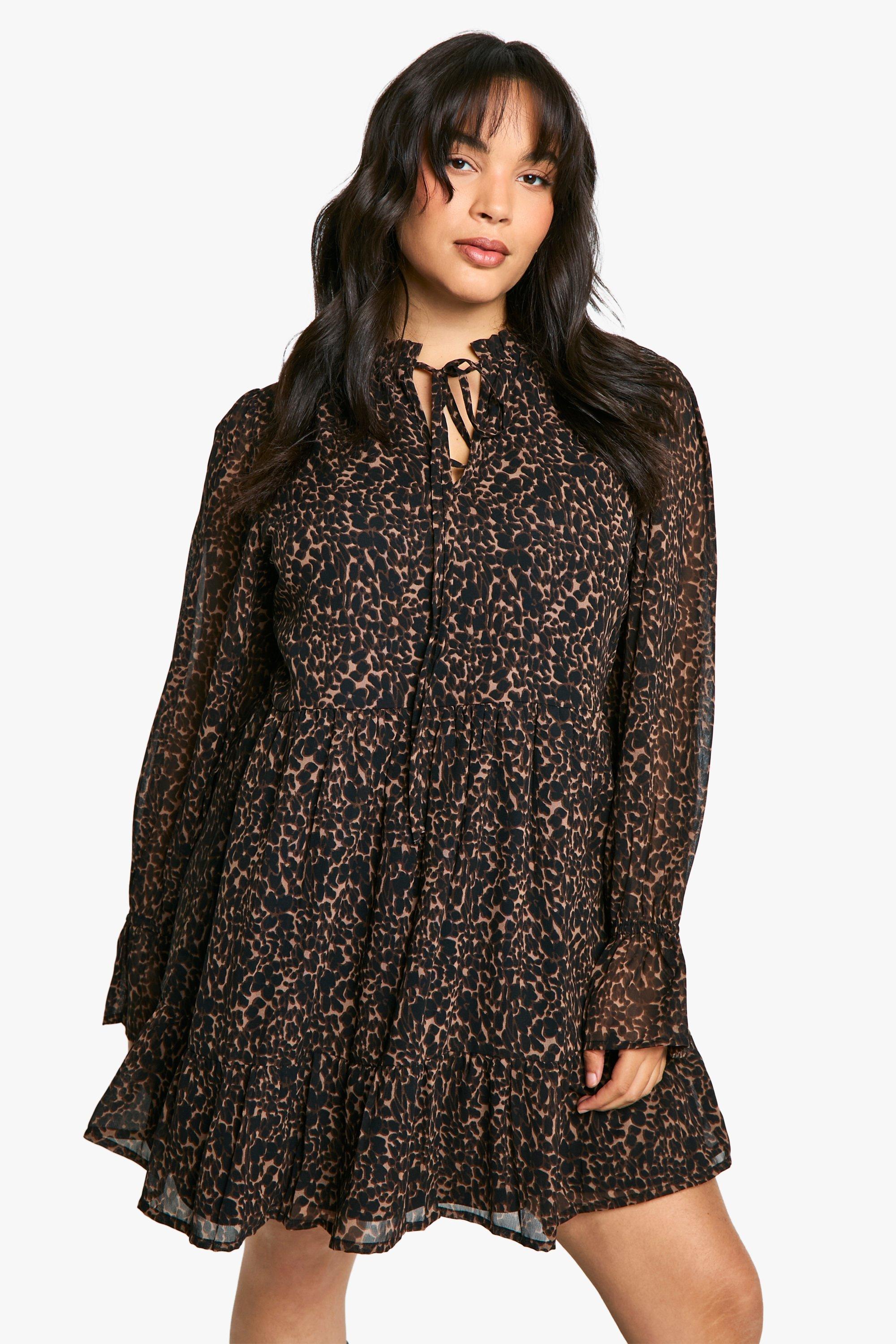 Image of Vestito grembiule Plus Size in chiffon con stampa animalier, Multi