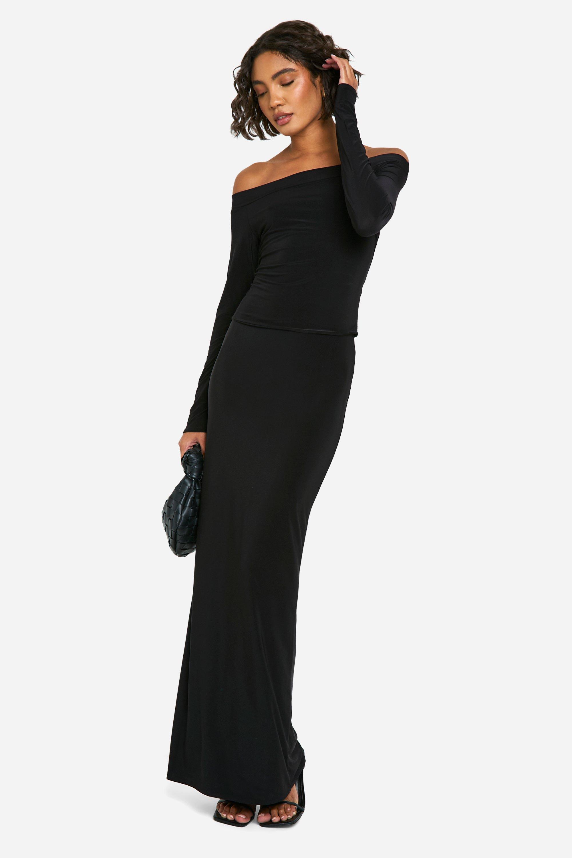 Womens Tall Double Slinky Bardot And Maxi Skirt Set - Black - 8, Black