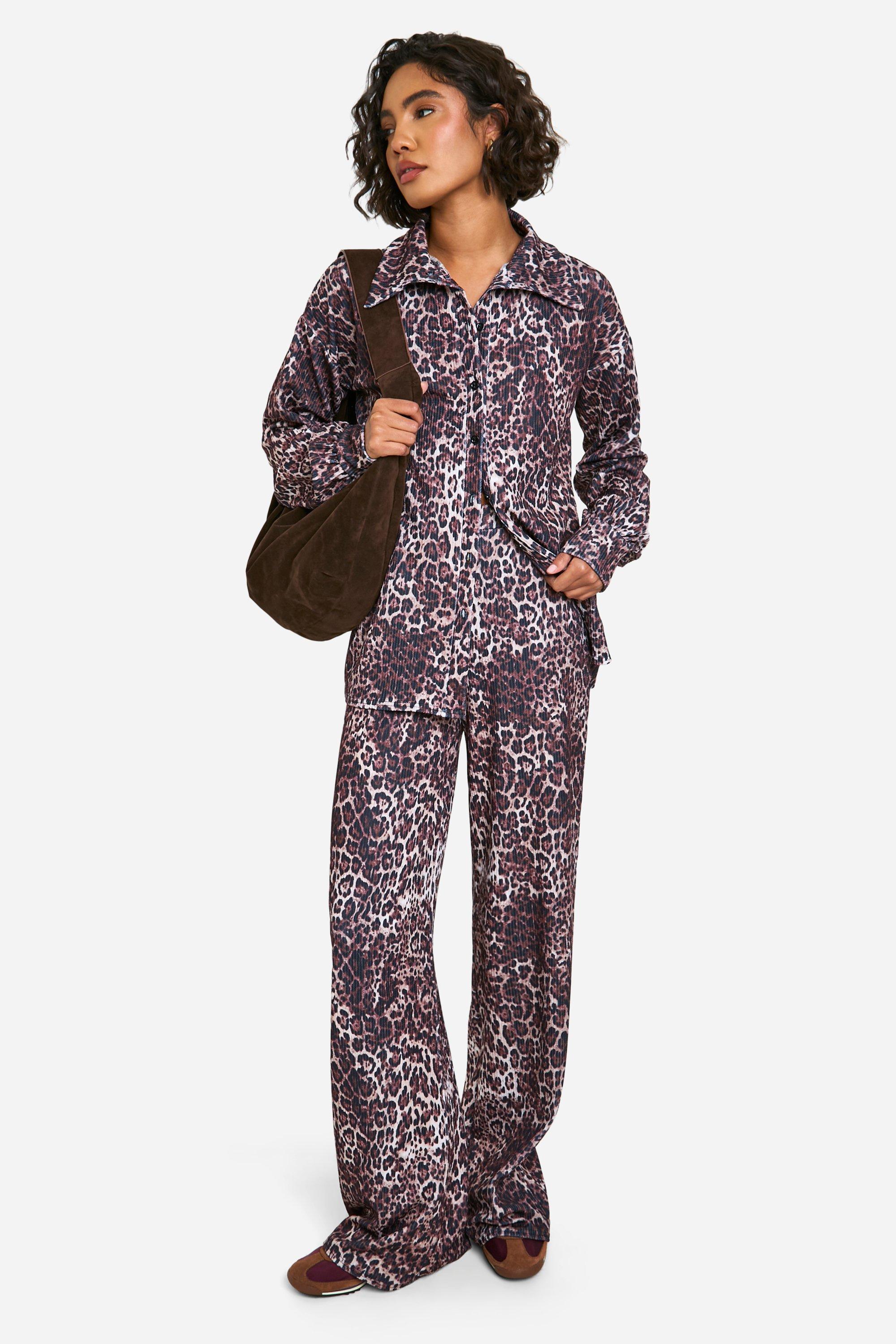 Womens Tall Crinkle Leopard Shirt And Trouser Co-Ord - Multi - 14, Multi