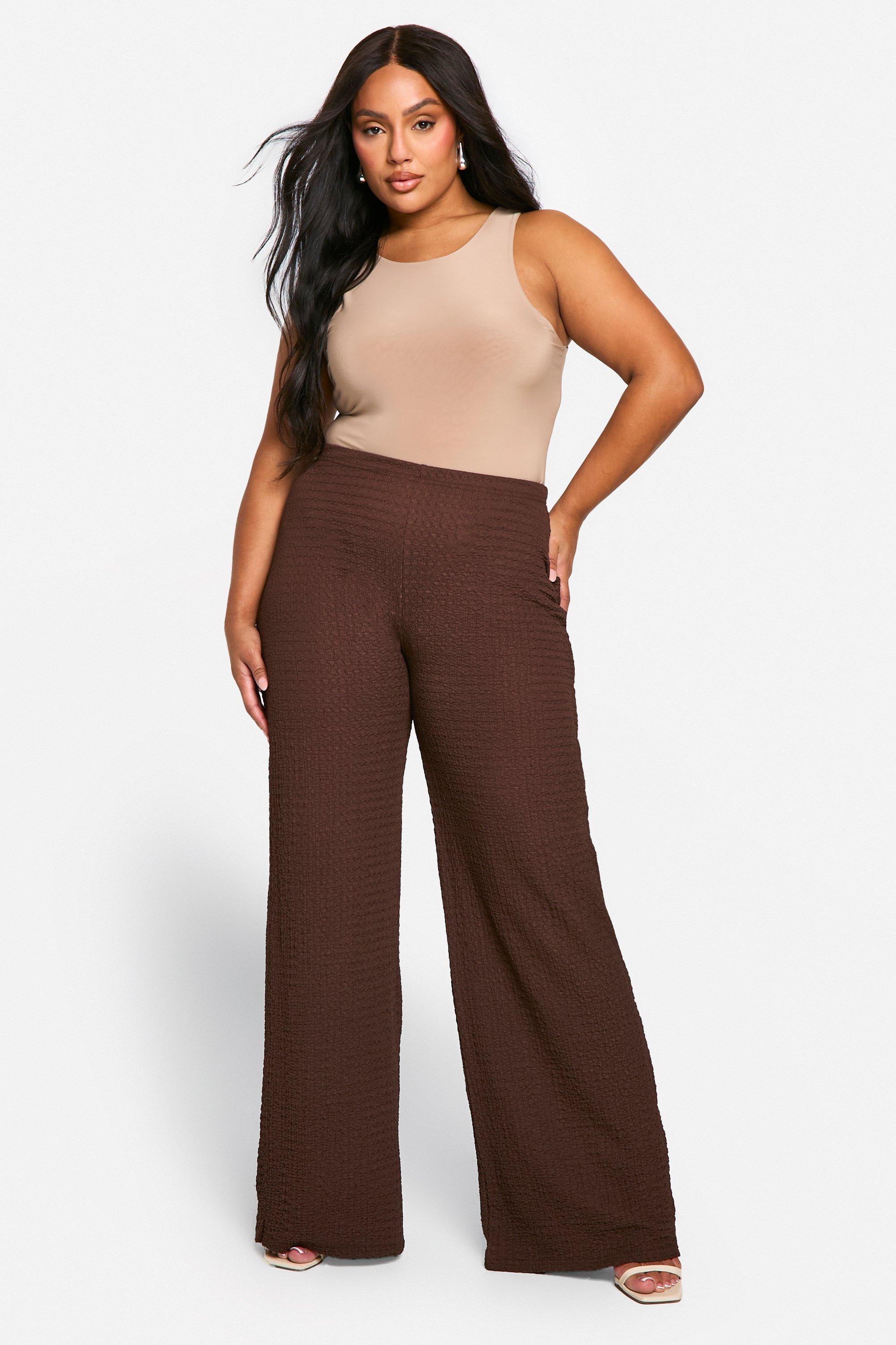 Womens Plus Crinkle Wide Leg Trouser - Brown - 18, Brown