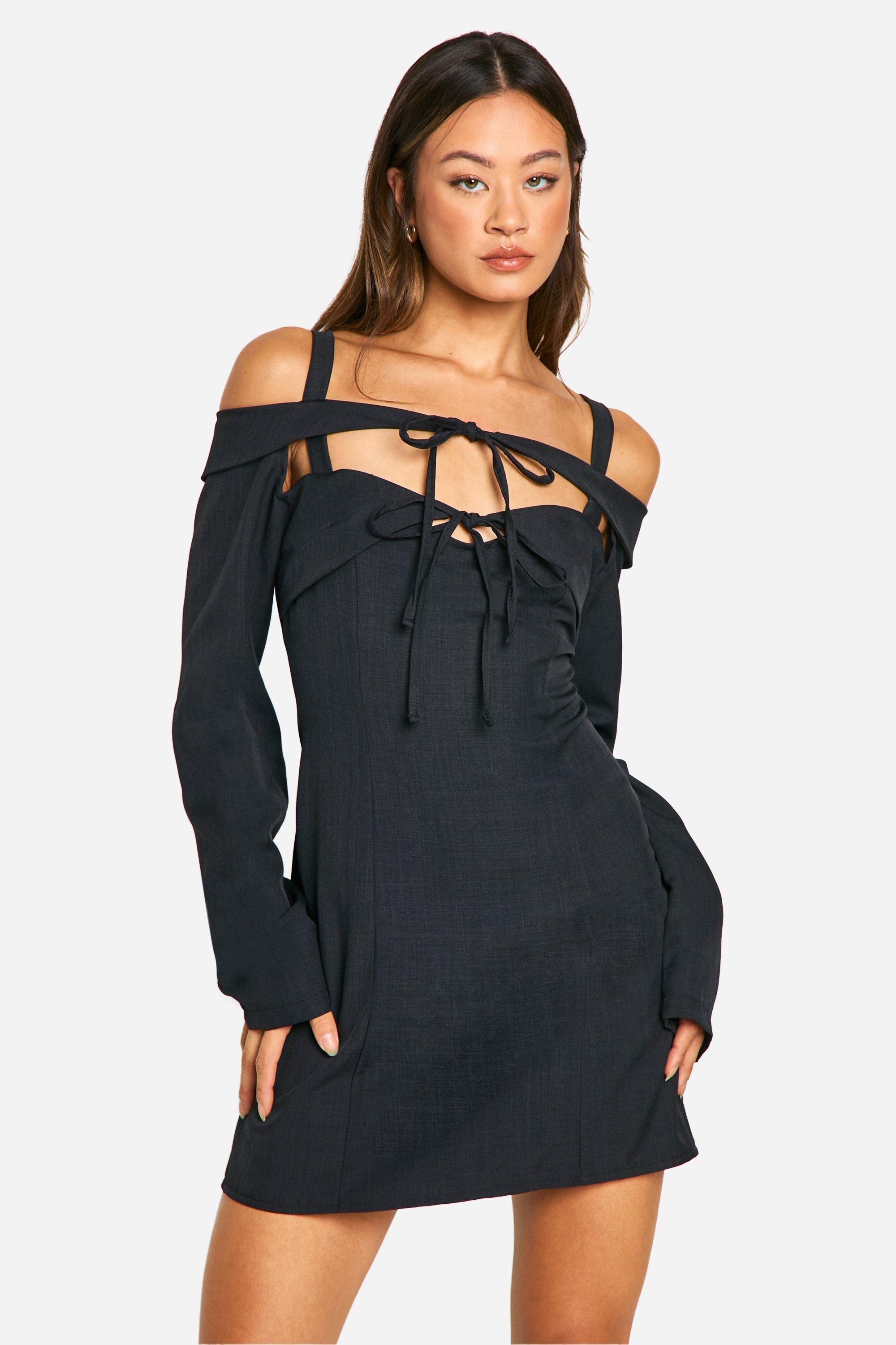 Womens Tall Bardot Cut Out Tailored Mini Dress - Black - 10, Black