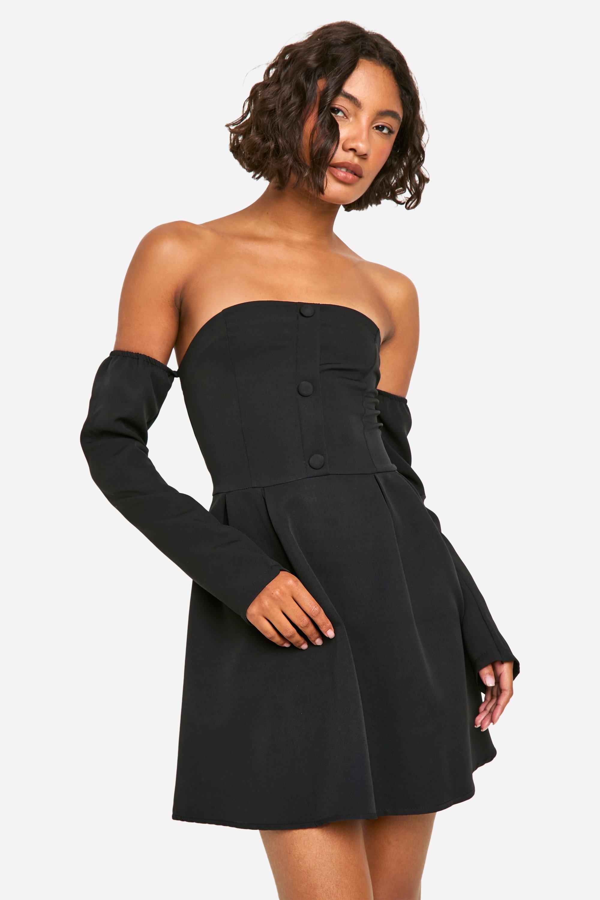 Womens Tall A-Line Bardot Long Sleeve Mini Dress - Black - 10, Black