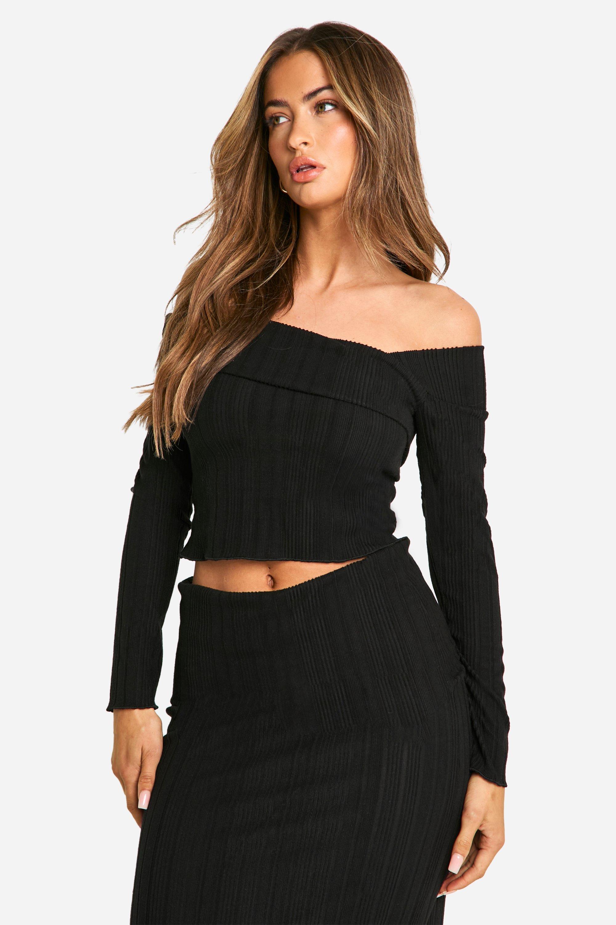 Womens Brushed Rib Asym Neck Top - Black - 12, Black