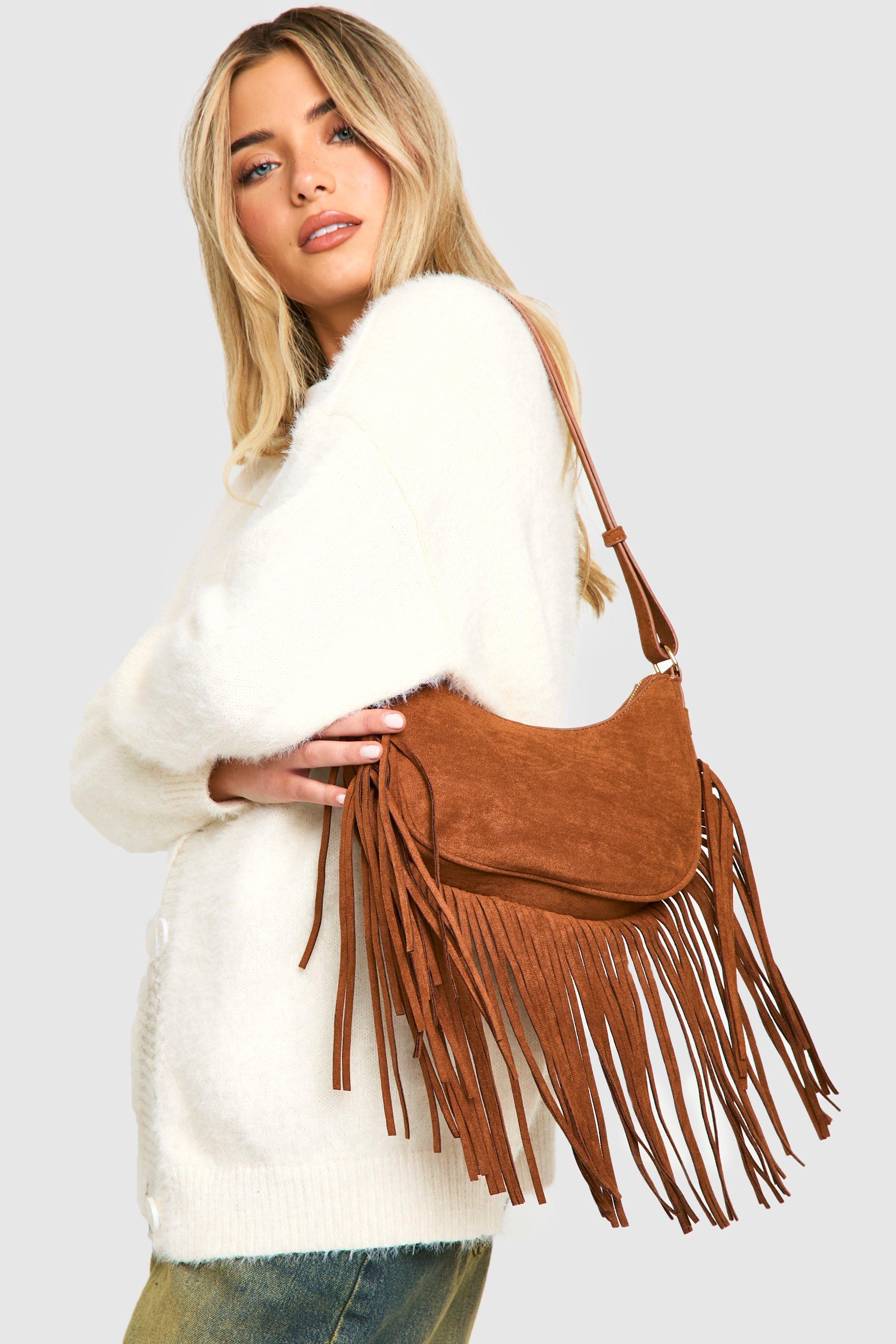 Click to view product details and reviews for Womens Fringed Faux Suede Shoulder Bag Brown One Size Brown.