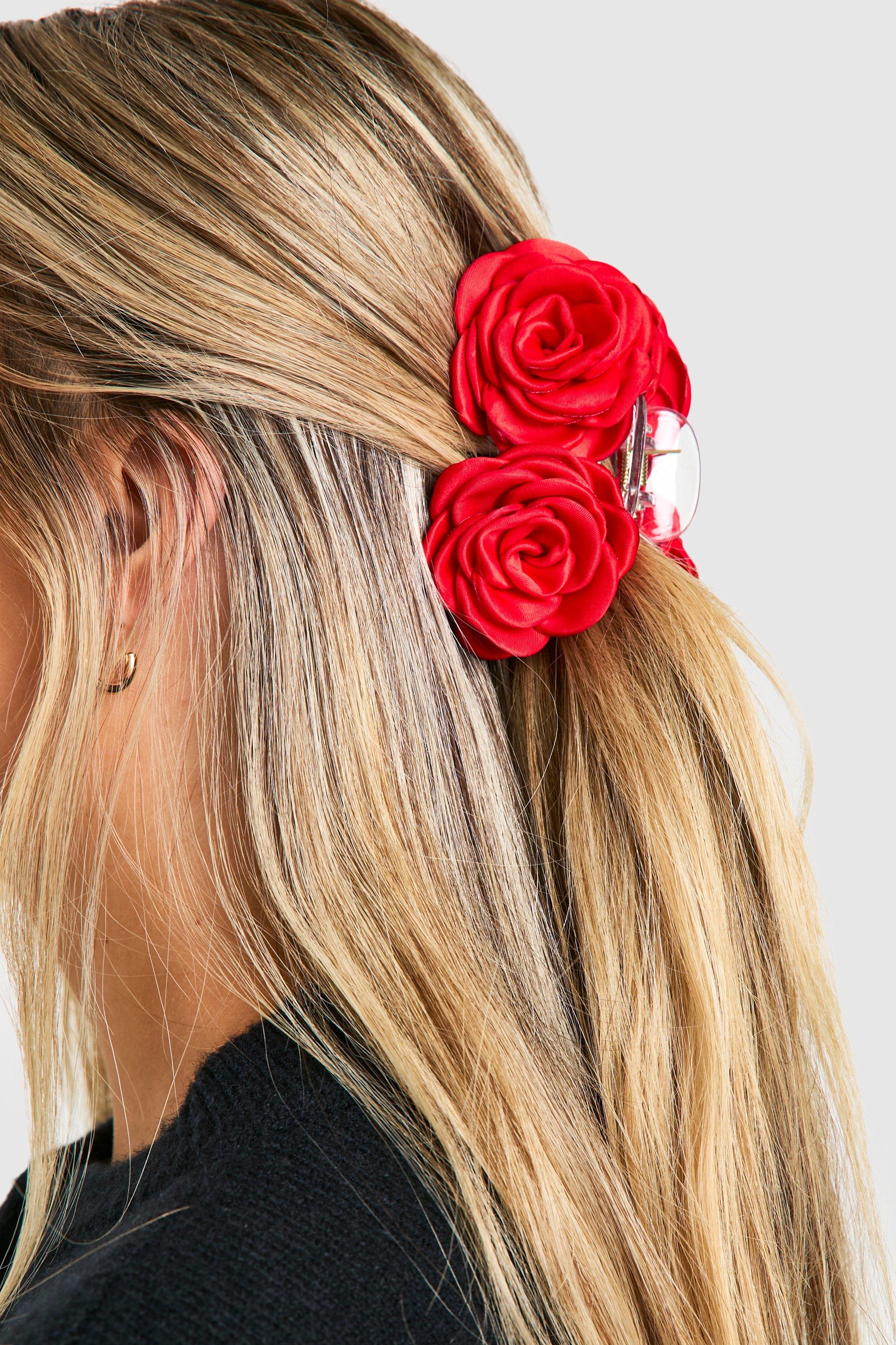 Pinza per capelli con due fiori di rosa, Rosso