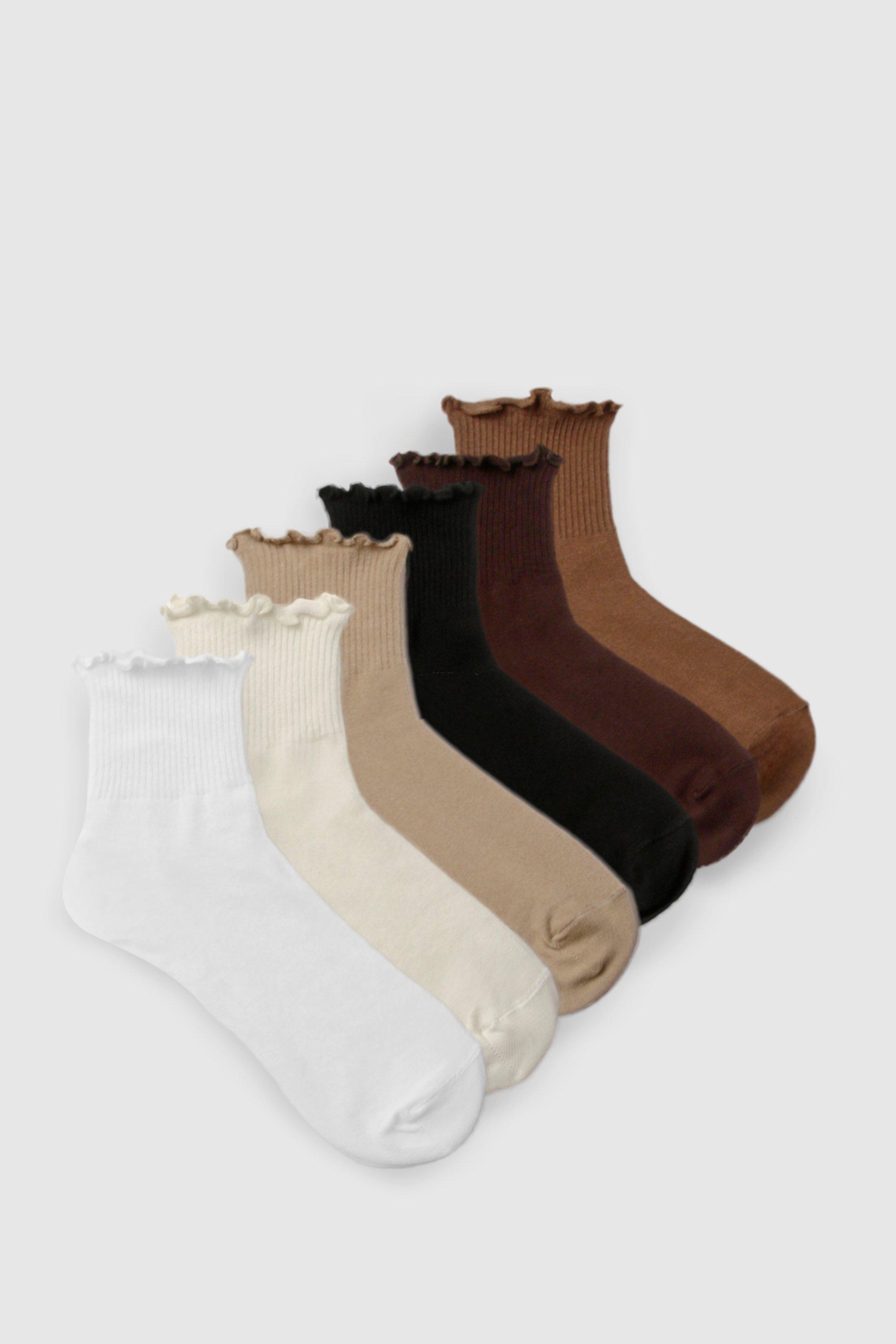 Womens Tonal Frill Edge Sock 6 Pack - Multi - One Size, Multi