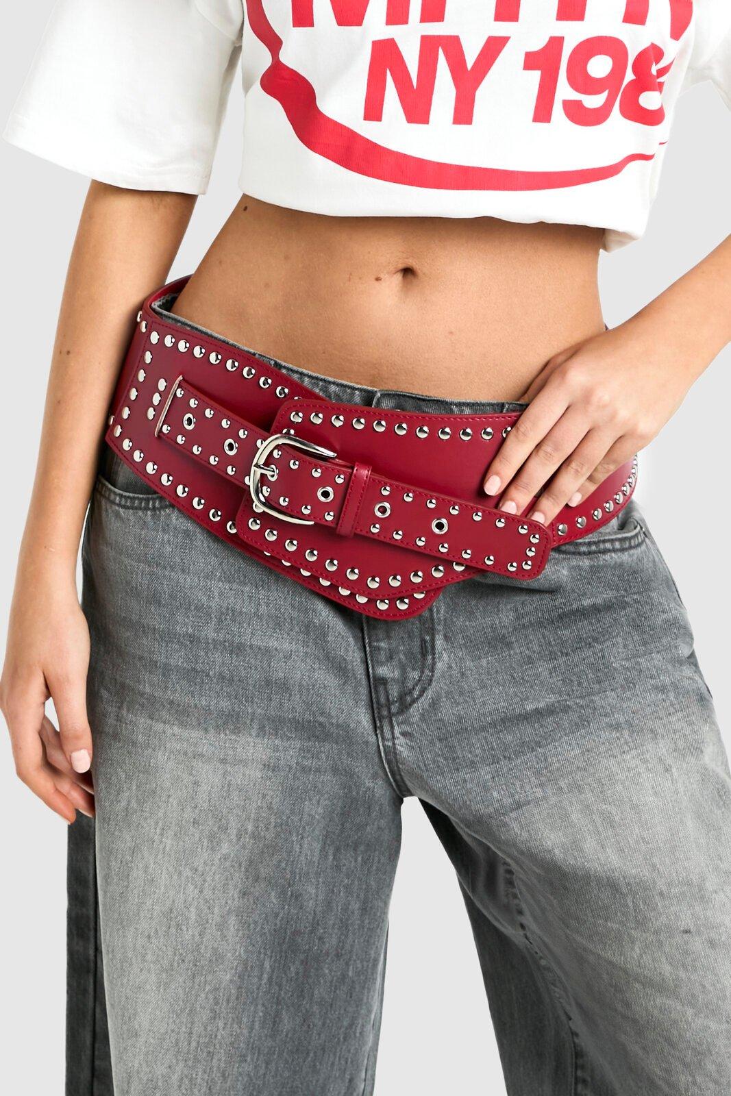 Click to view product details and reviews for Womens Cherry Red Studded Sash Belt S M Red.