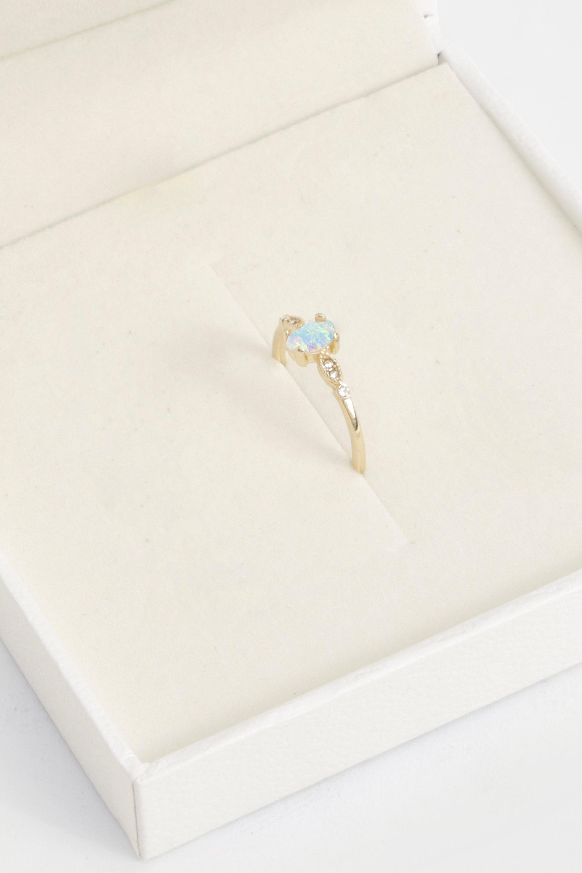 Womens Gold Plated Opal Stone Detail Ring - S/M, Gold