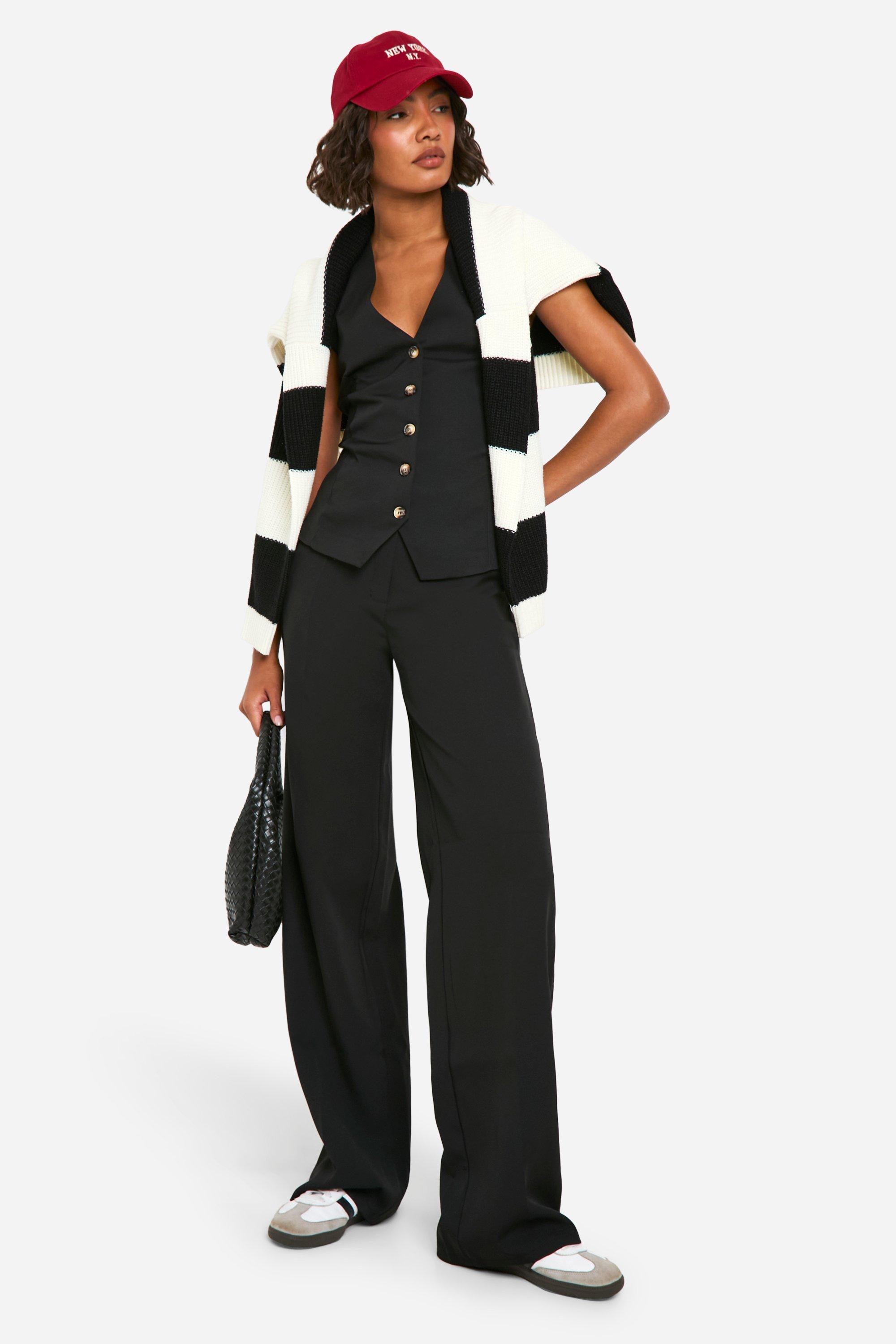 Womens Tall Woven Tailored Wide Leg Trousers - Black - 16, Black