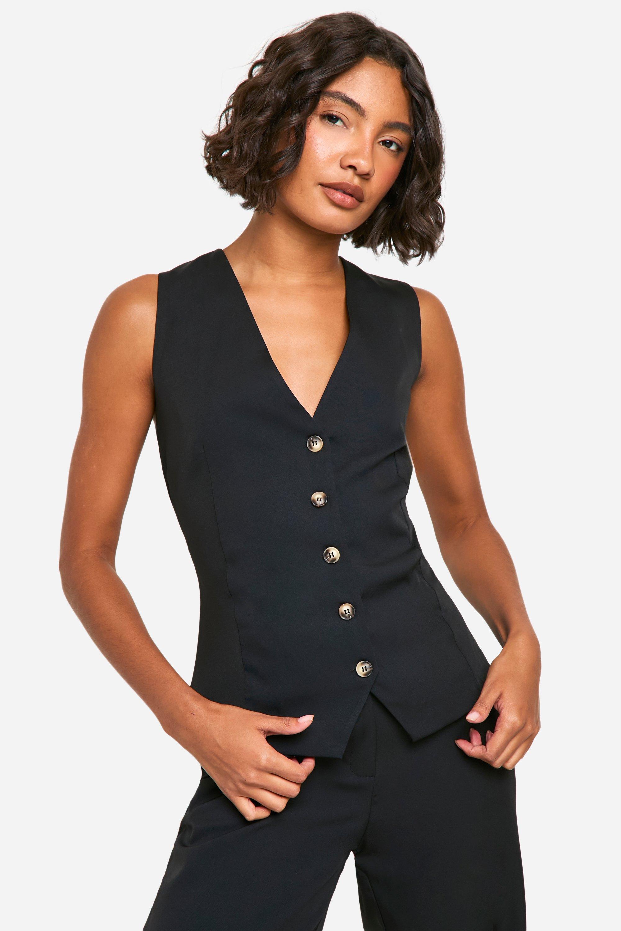 Womens Tall Woven Tailored Waistcoat - Black - 8, Black