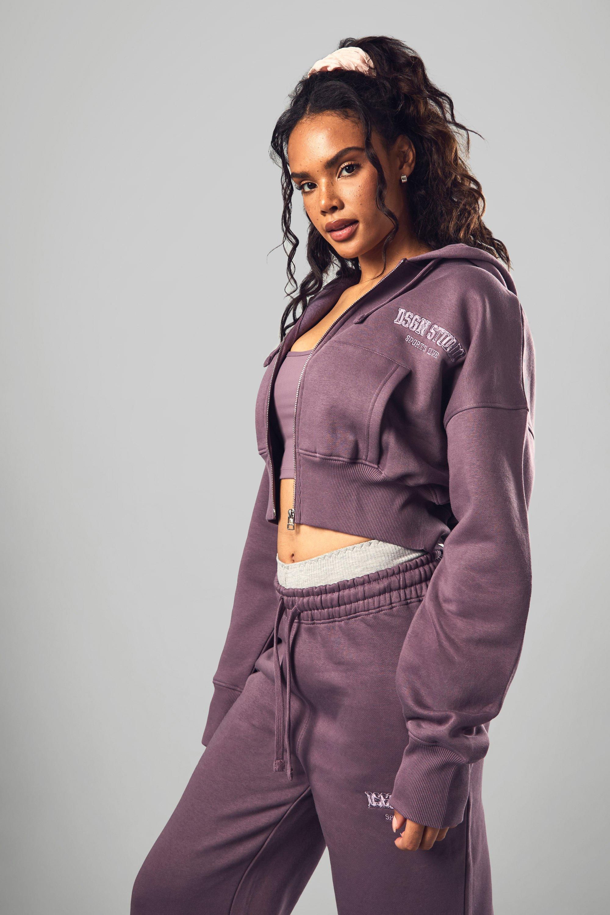 Womens Dsgn Studio Sports Deep Hem Zip Through Hoodie - Purple - Xl, Purple