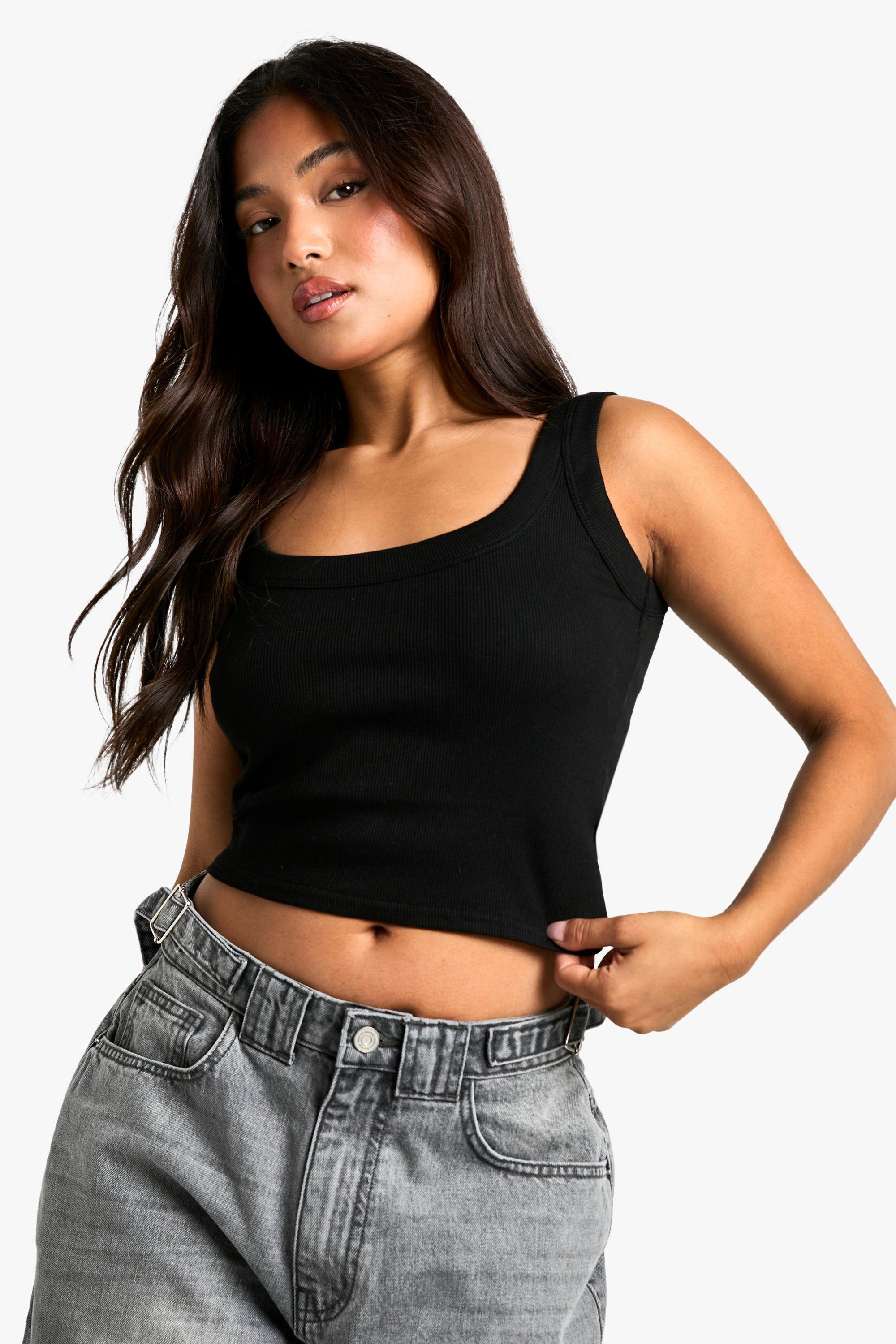 Boohoo Petite Basic Hemdje Met Dik Naaddetail, Black