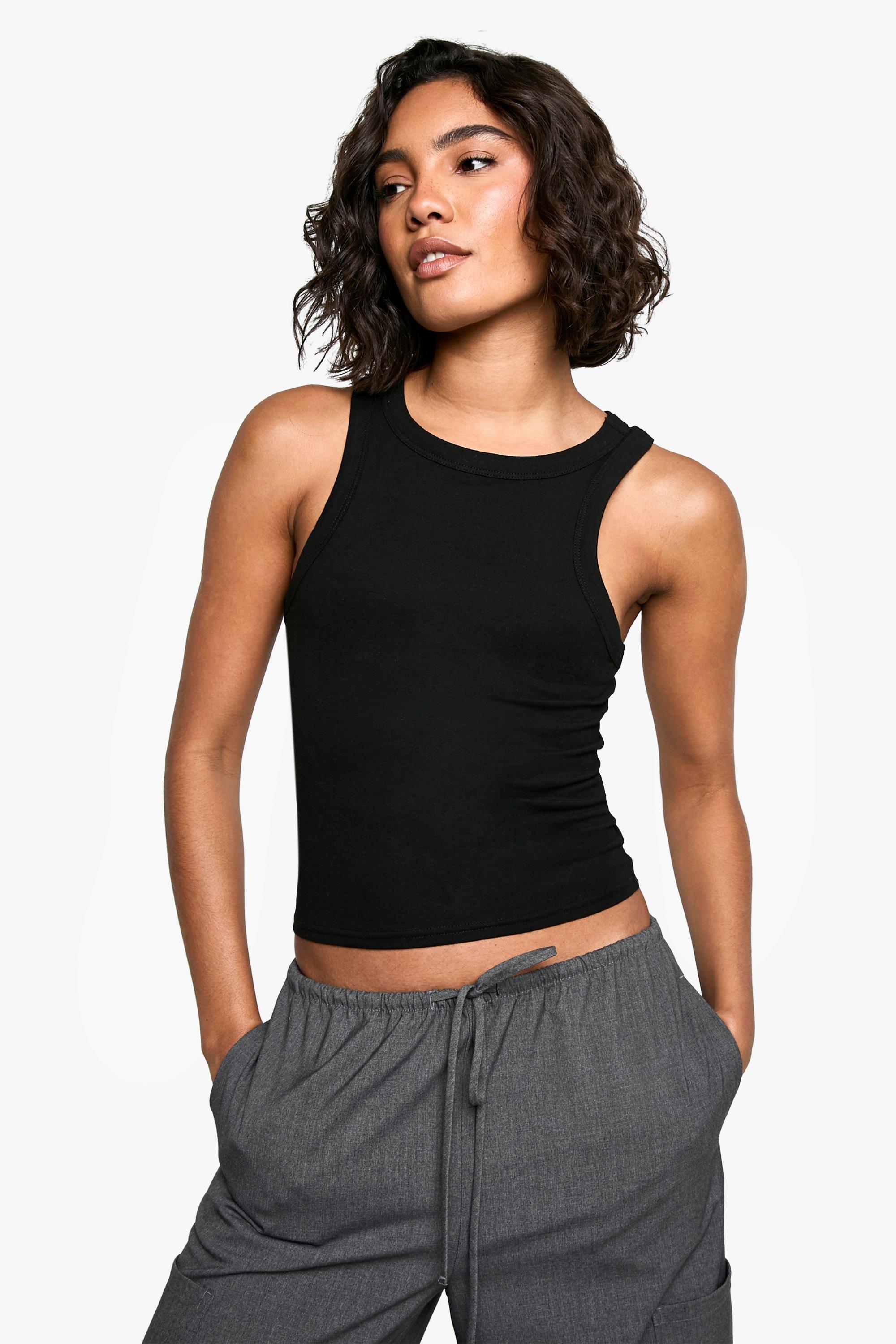 Boohoo Tall Basic Crop Top Met Racer Hals, Black