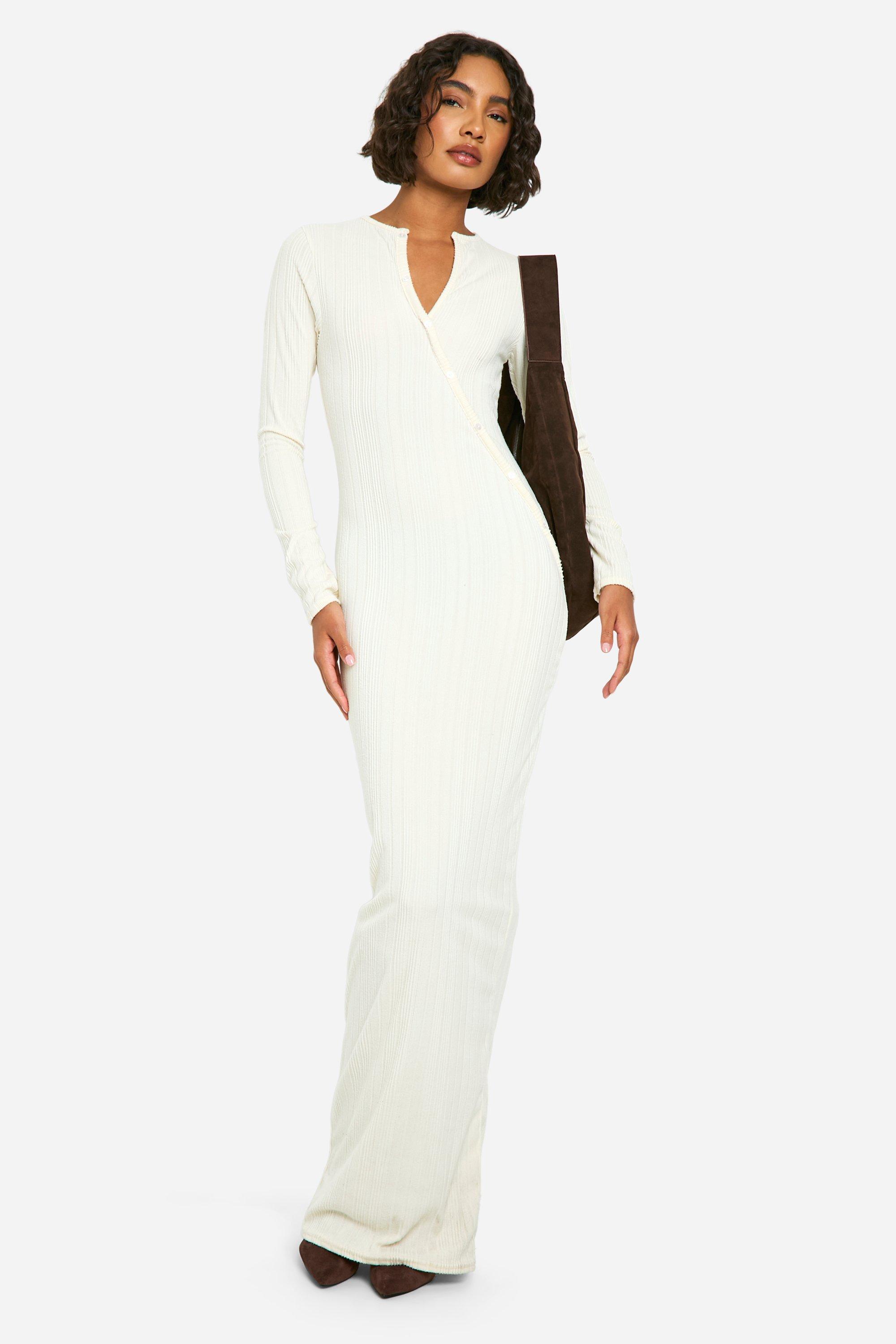 Womens Tall Brushed Rib Button Down Maxi Dress - White - 8, White