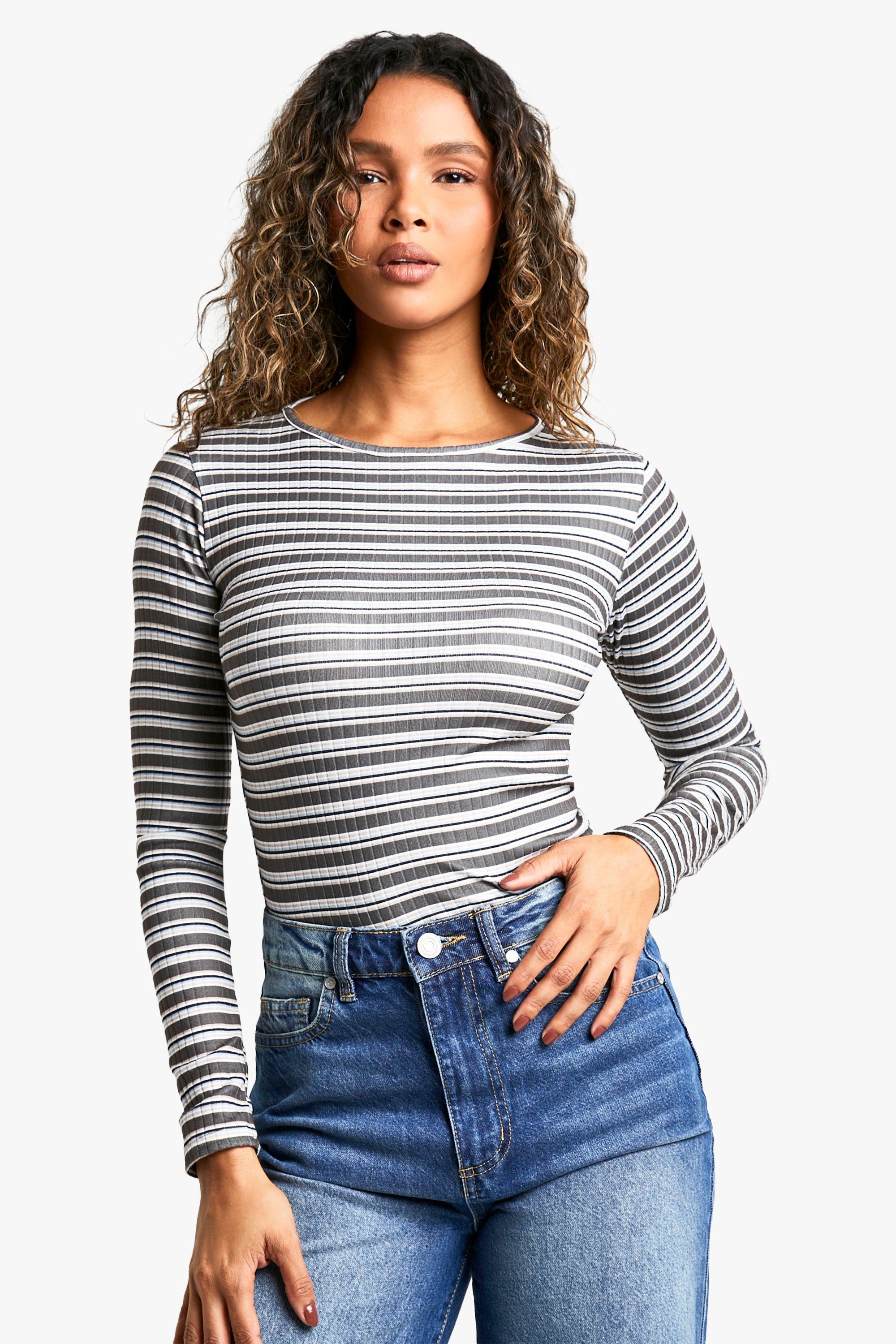 Womens Stripe Rib Slash Neck Top - Green - 14, Green