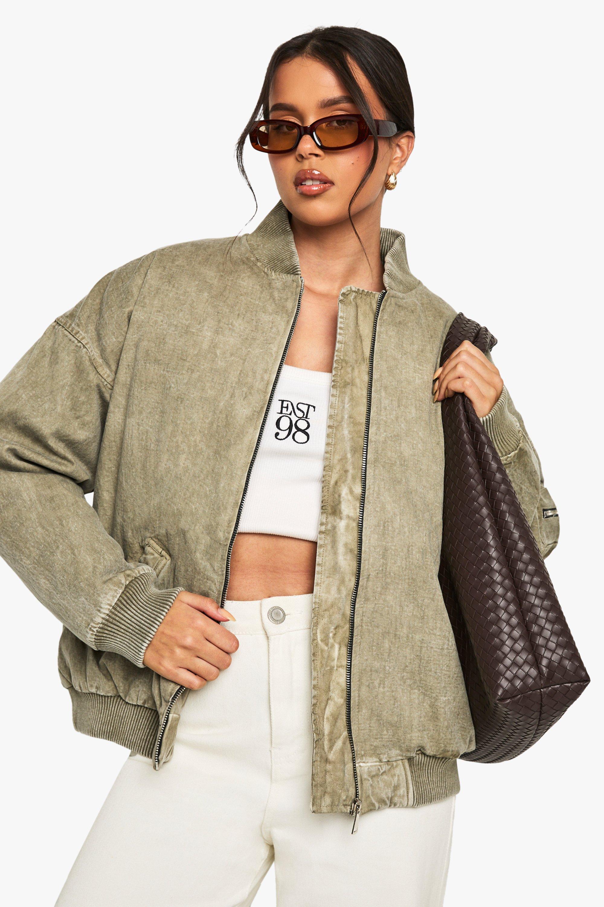 Image of Giacca Bomber oversize effetto slavato, Verde