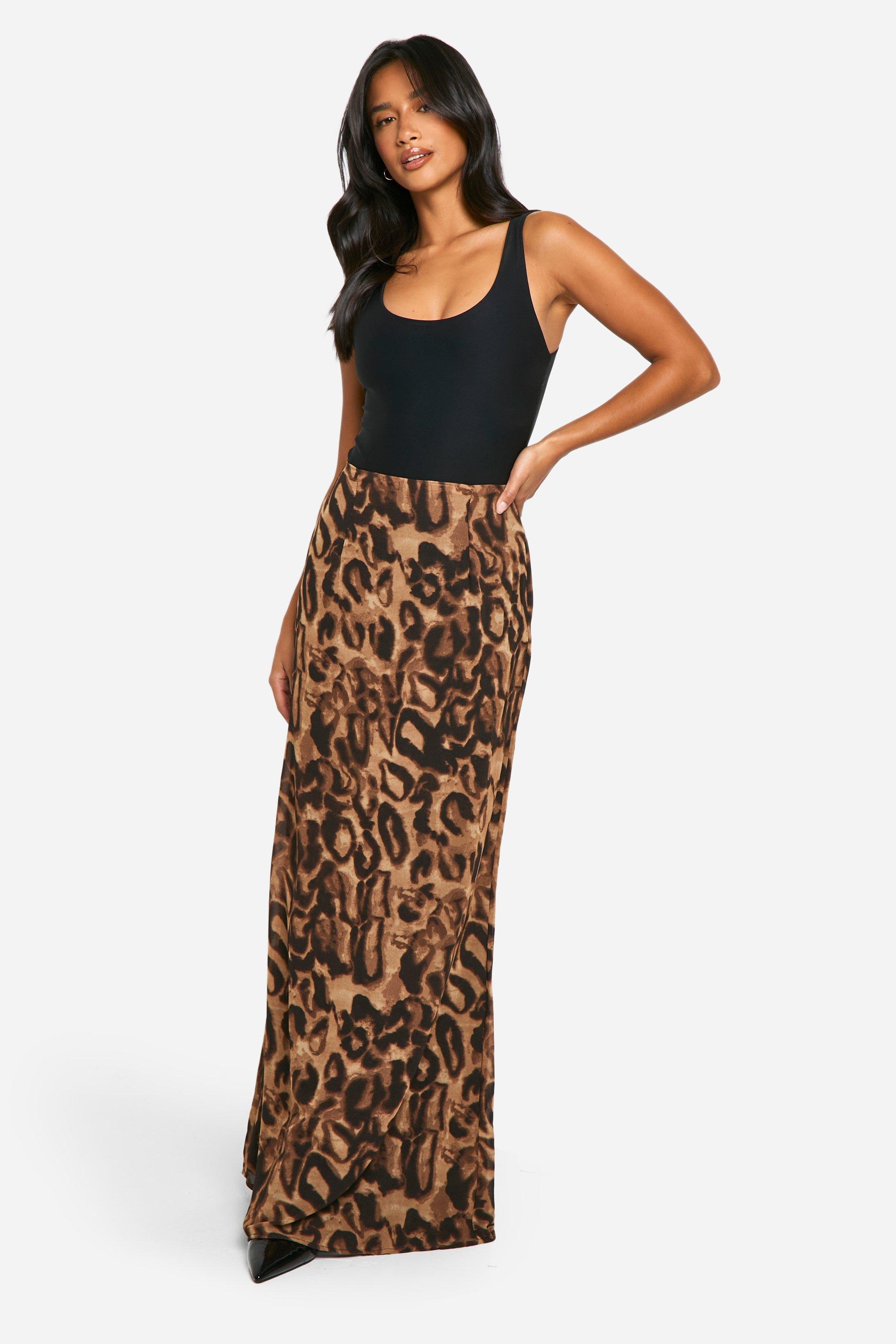 Boohoo Petite Chiffon Luipaardprint Maxi Rok, Animal