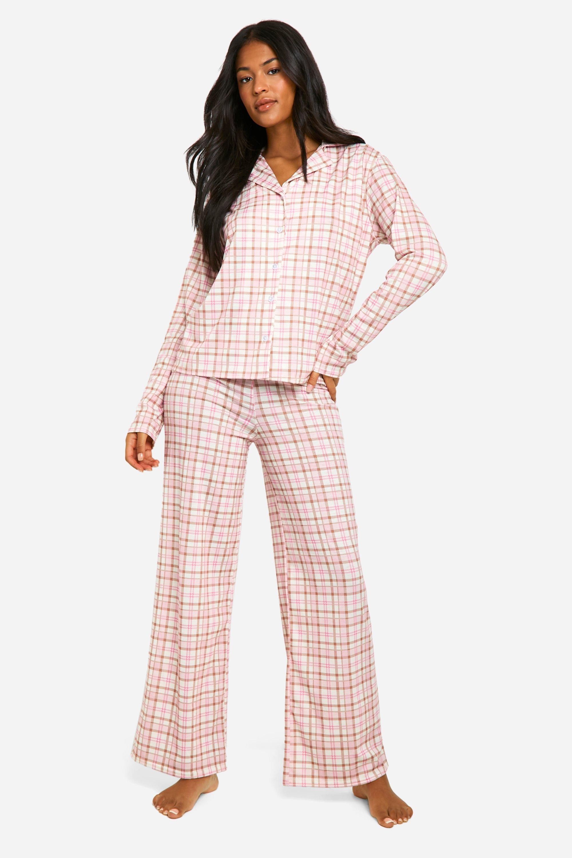 Womens Tall Check Print Long Sleeve Pyjama Set - Pink - 8, Pink