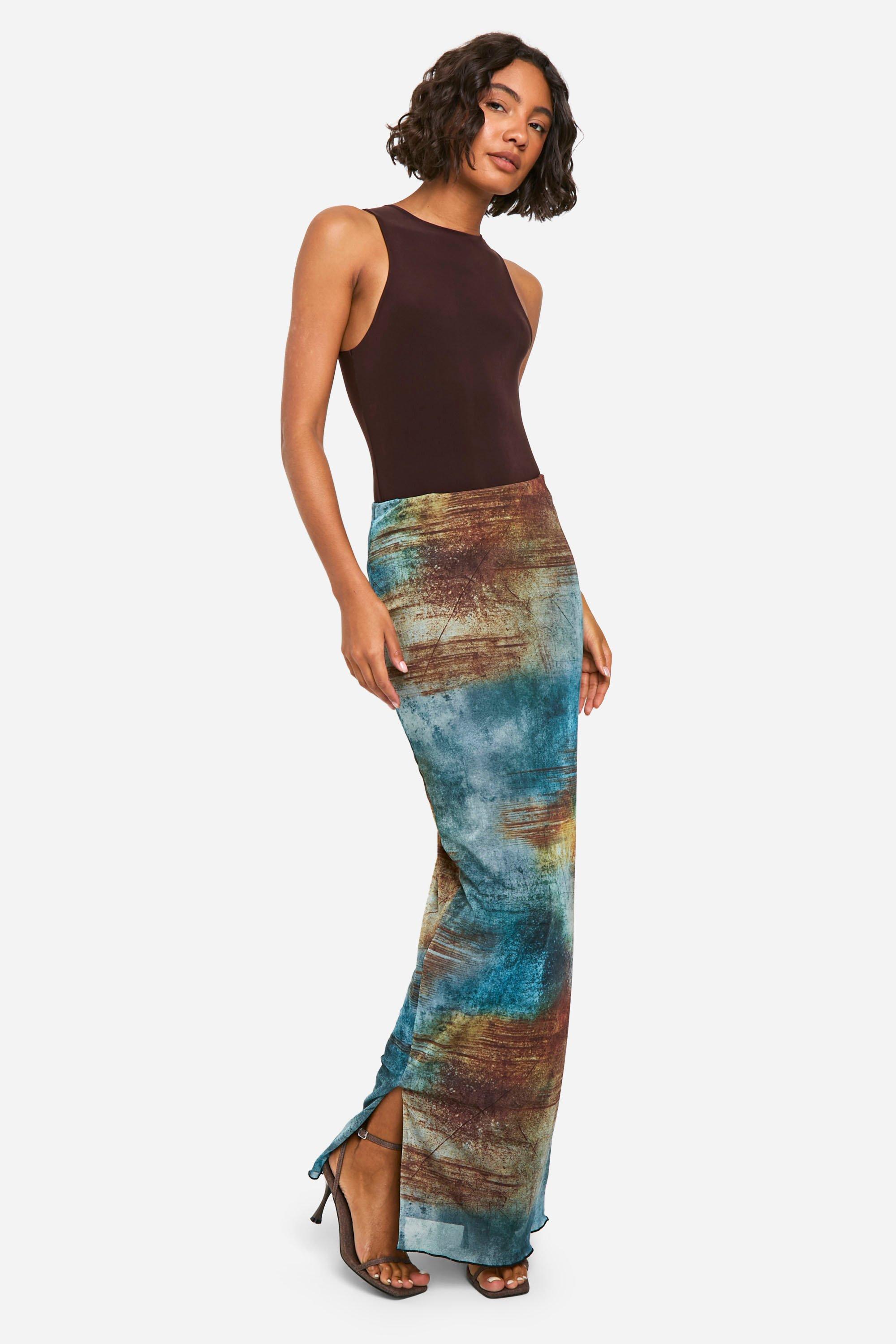 Boohoo Tall Abstract Mesh Maxi Skirt, Blue