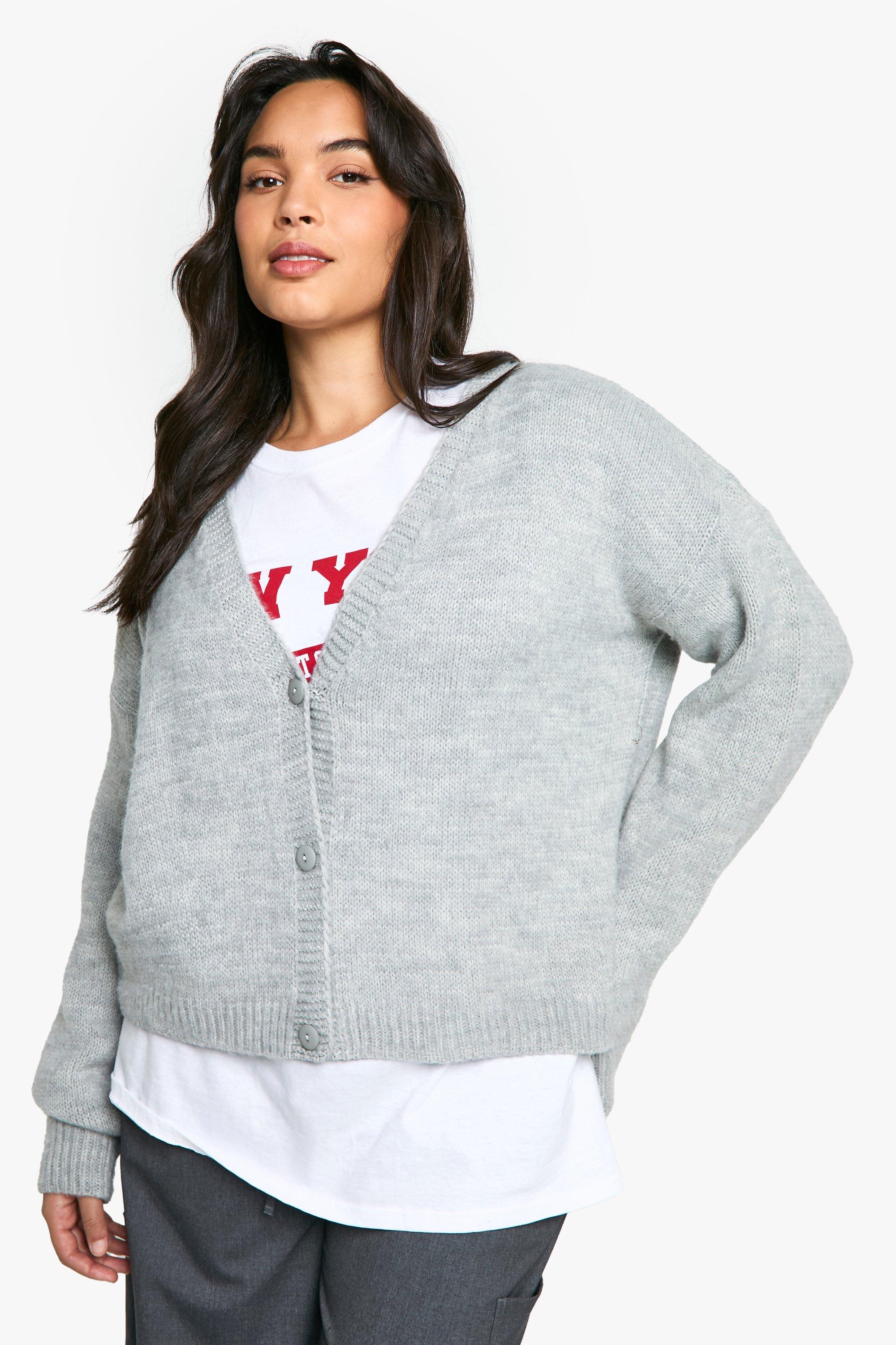 Boohoo Plus Oversized Geborstelde Cardigan, Light Grey