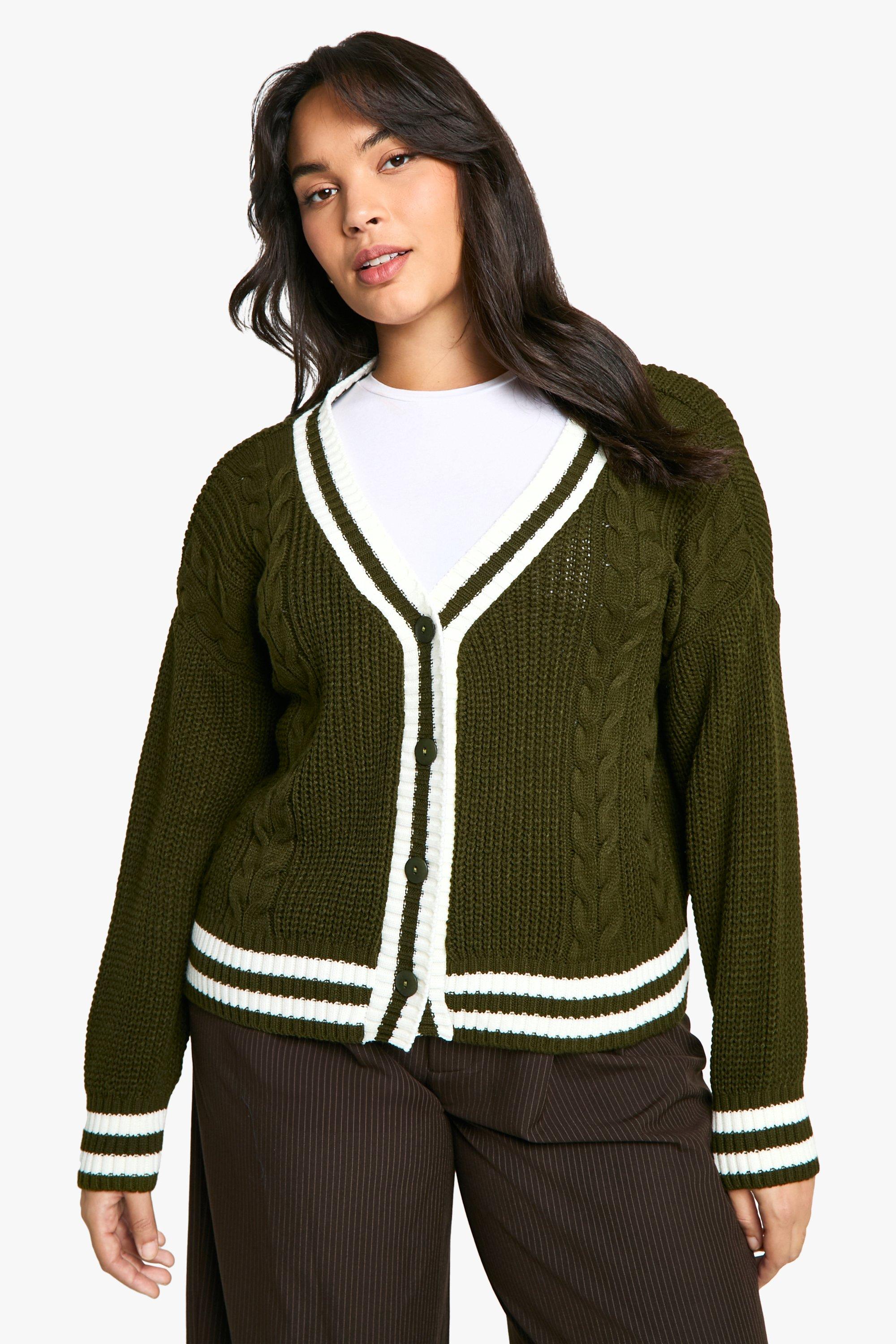 Boohoo Plus Varsity Cardigan, Forest