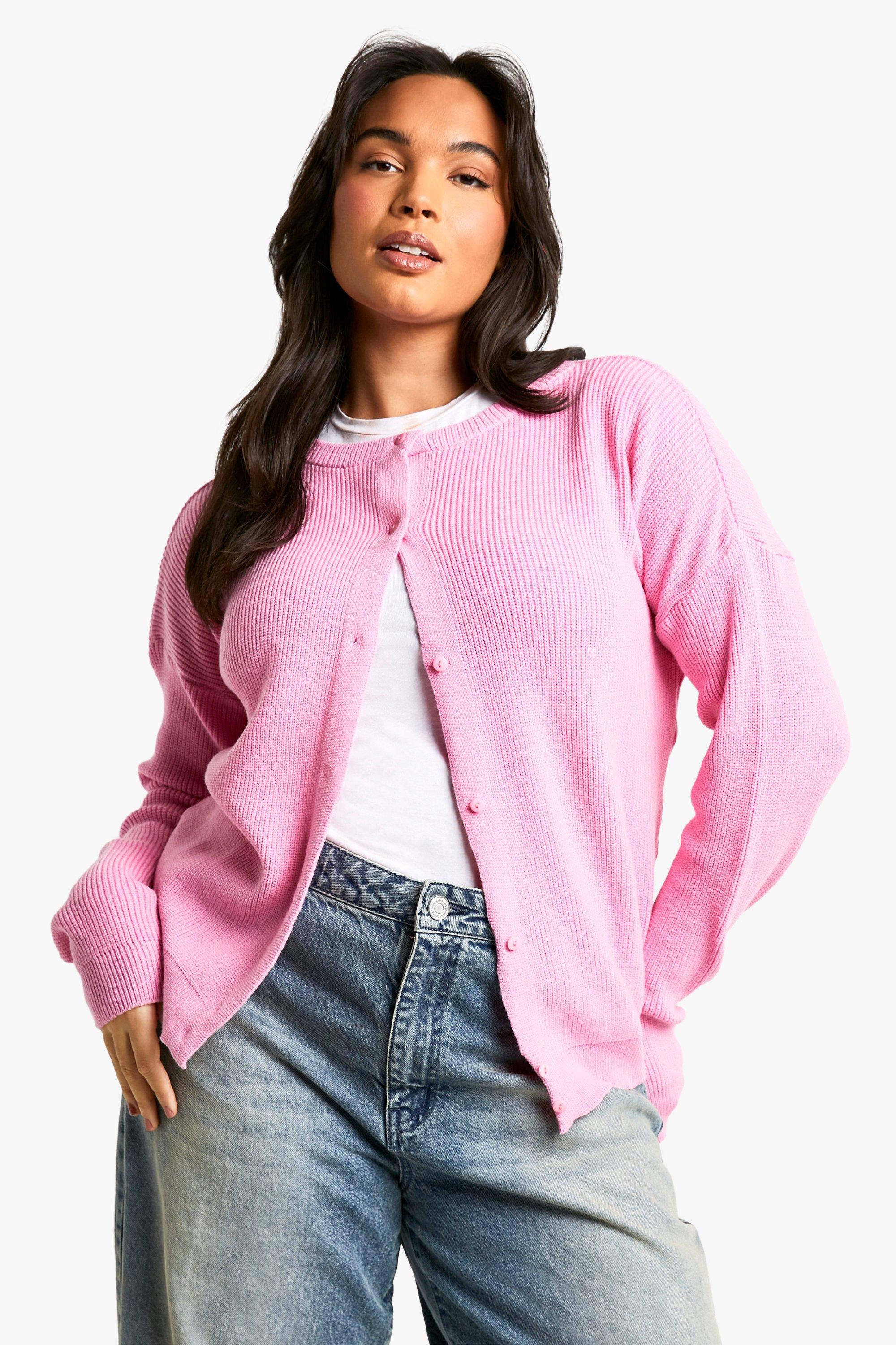 Boohoo Plus Korte Gebreide Cardigan, Pink