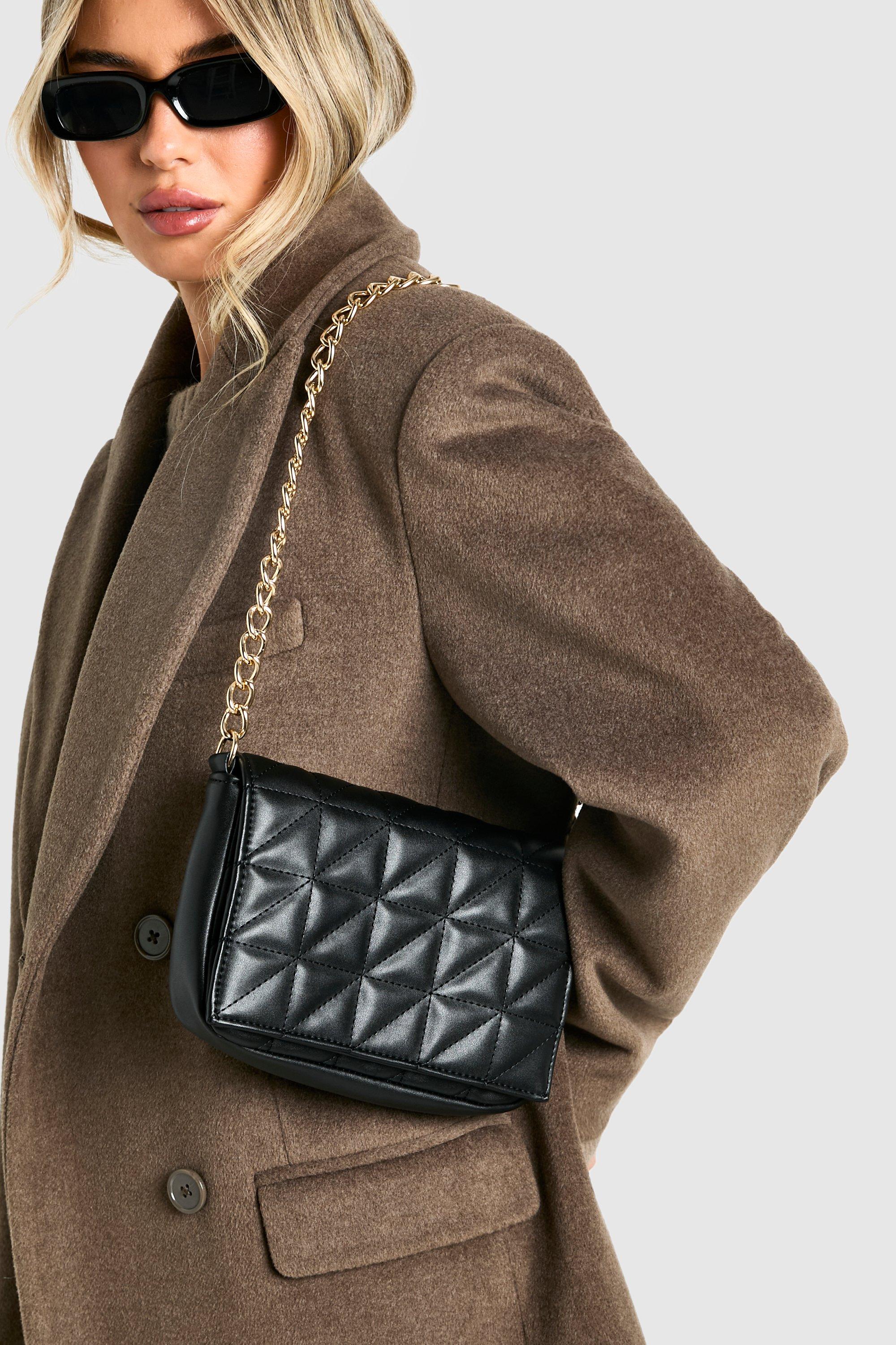 Click to view product details and reviews for Womens Leather Look Quilted Chain Shoulder Bag Black One Size Black.