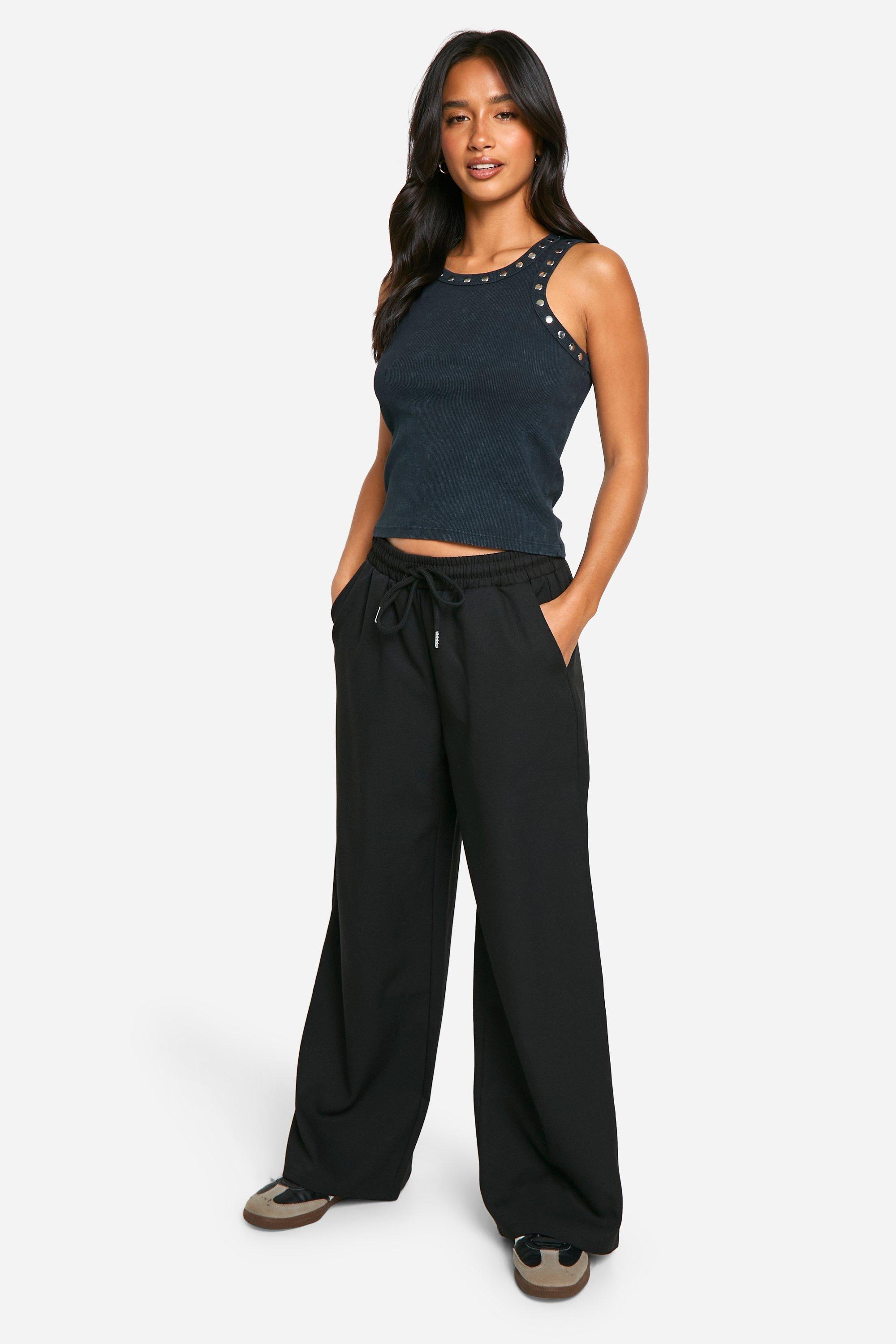 Image of Pantaloni sartoriali Petite a gamba ampia con laccetti in vita, Nero