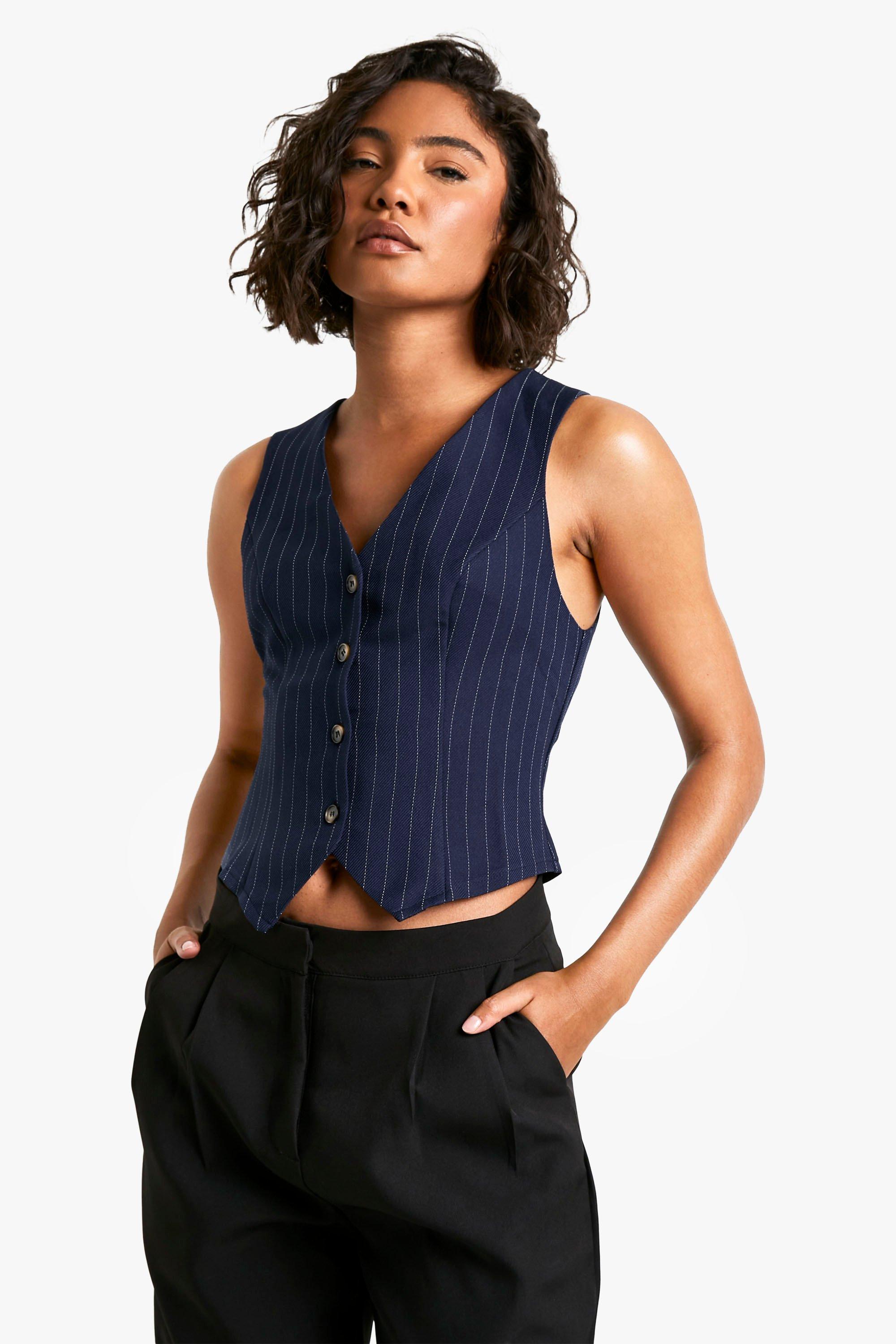 Womens Tall Pinstripe Tailored Waistcoat - Navy - 10, Navy