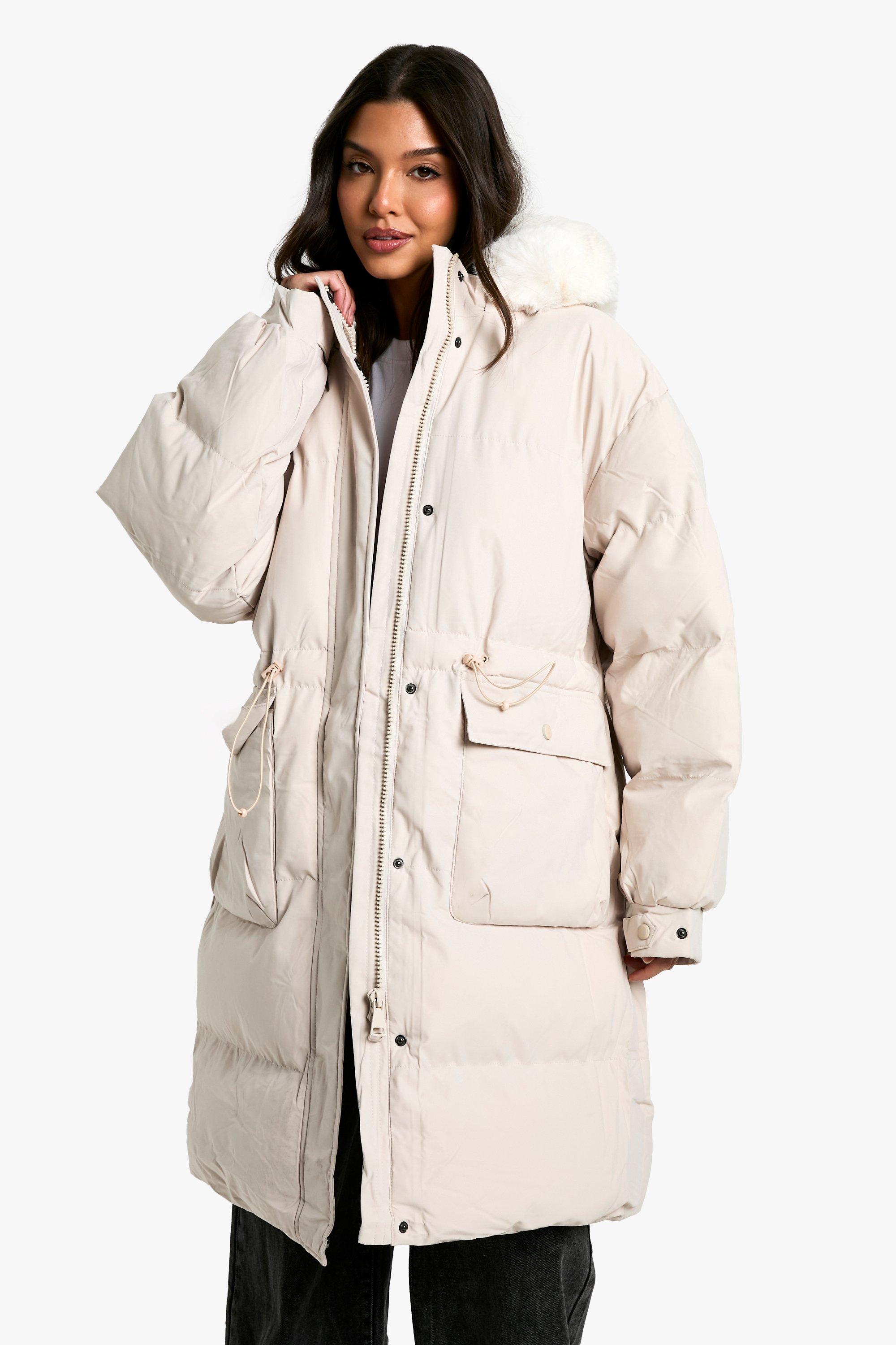 Boohoo Premium Parka Jas Met Faux Fur Zoom, Cream