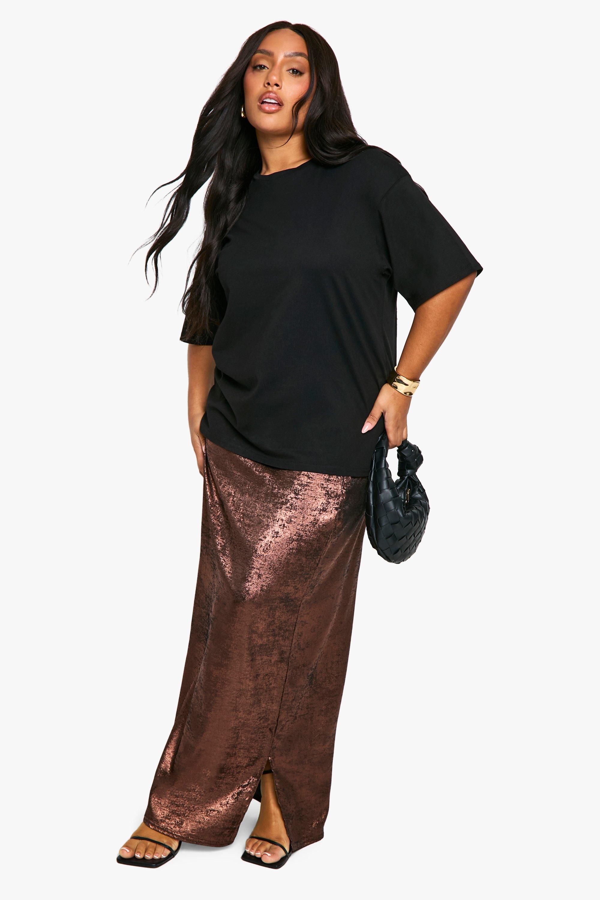 Boohoo Plus Satijnen Maxi Rok, Chocolate