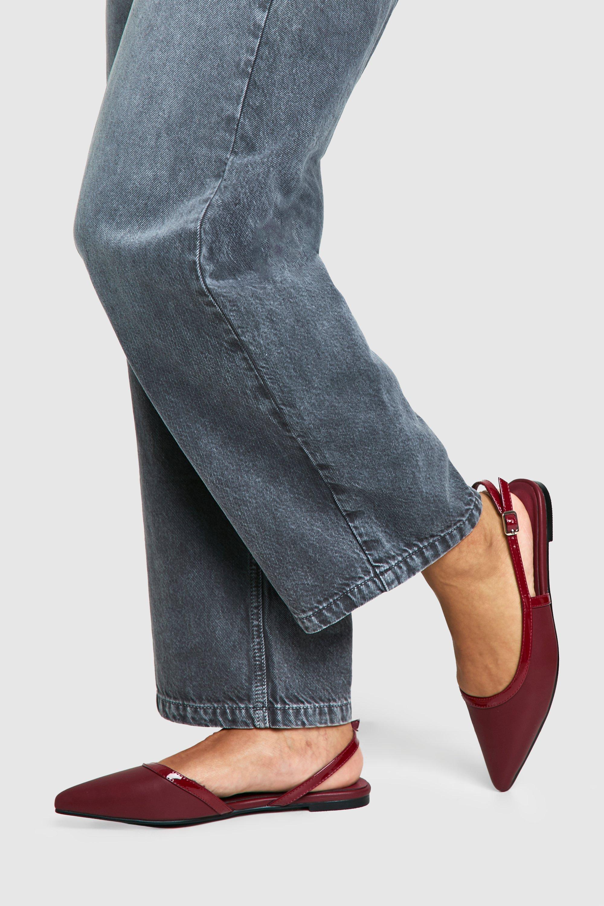 Boohoo Platte Schoenen Met Contrasterend Detail, Hielbandjes En Puntneus, Burgundy