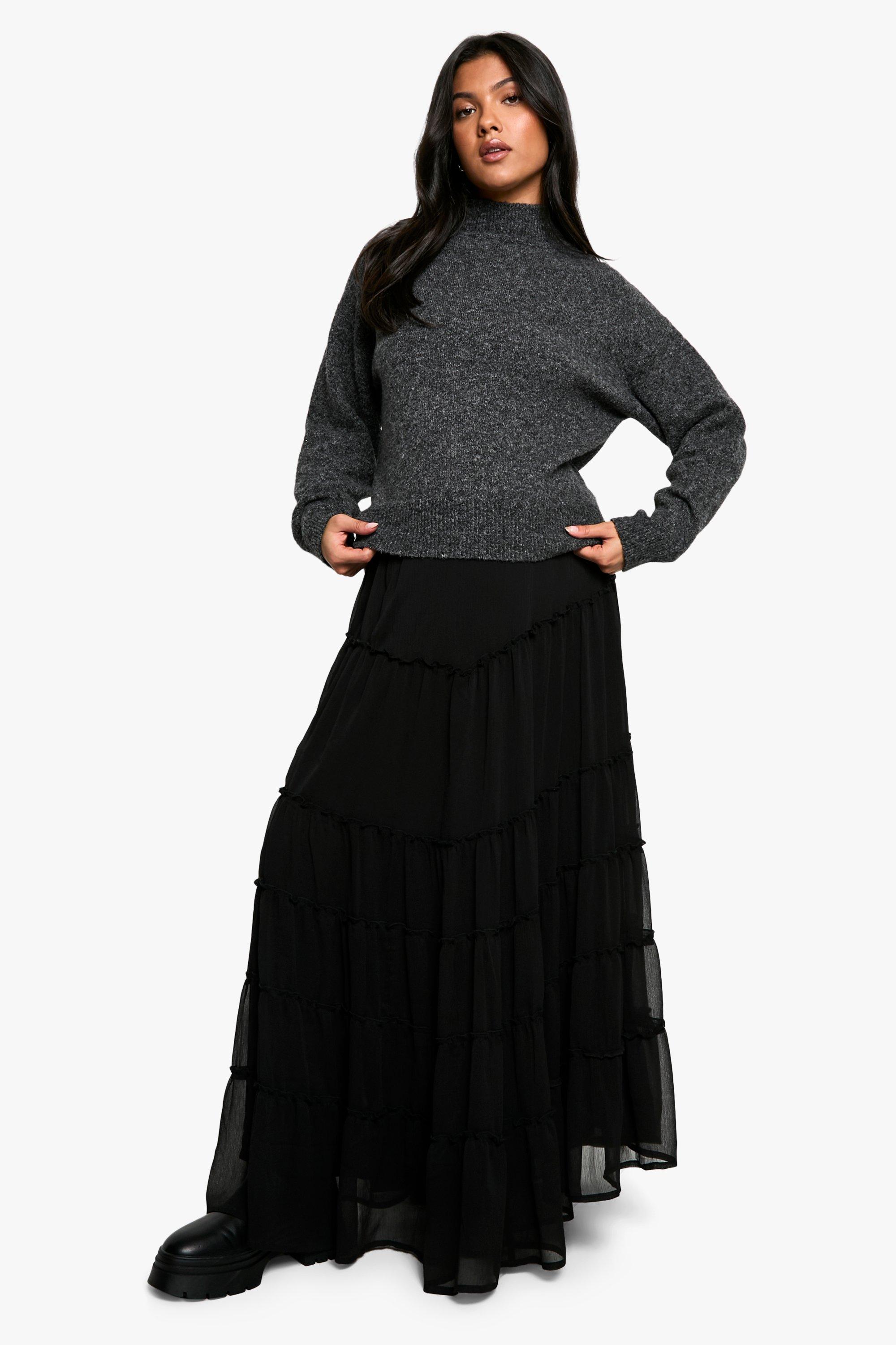 Boohoo Zwangerschap Chiffon Maxi Rok Met Elastische Taille En Laagjes, Black